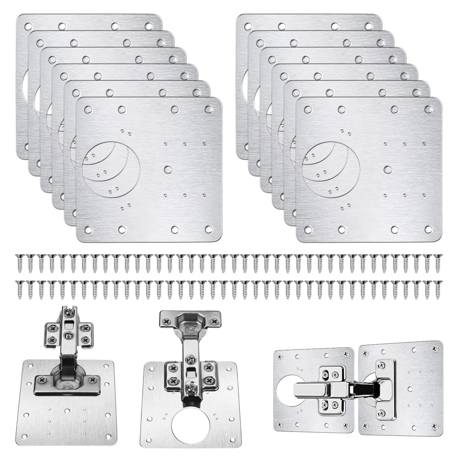 Flintronic Piastra di Riparazione per Cerniere, Acciaio Inossidabile, 90x90mm, 12 Pezzi con 80 Viti - immagine 8