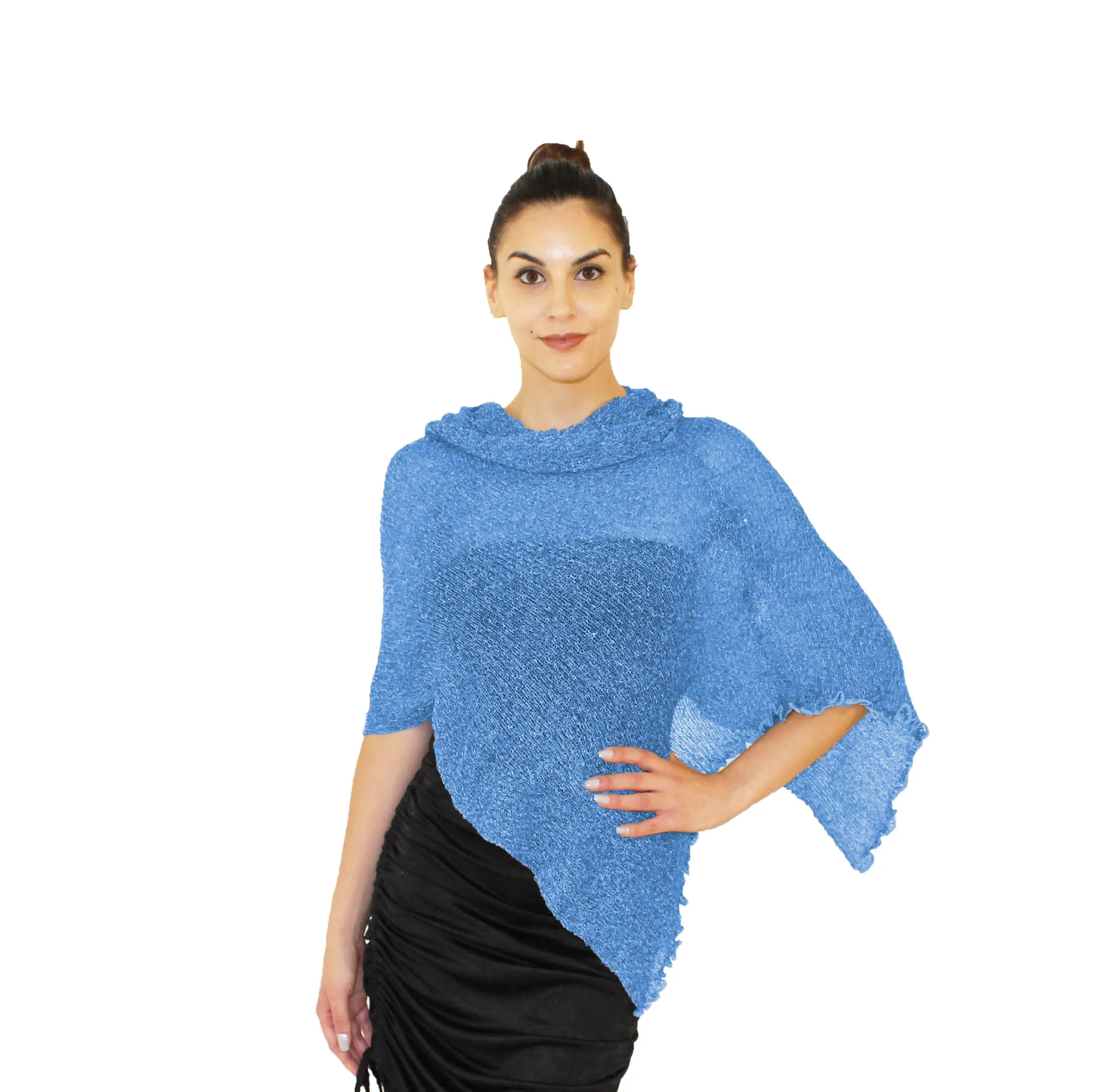 creazioni unique Poncho Coprispalle Donna in Rete di Viscosa Termica, Colore Fiordaliso - immagine 1