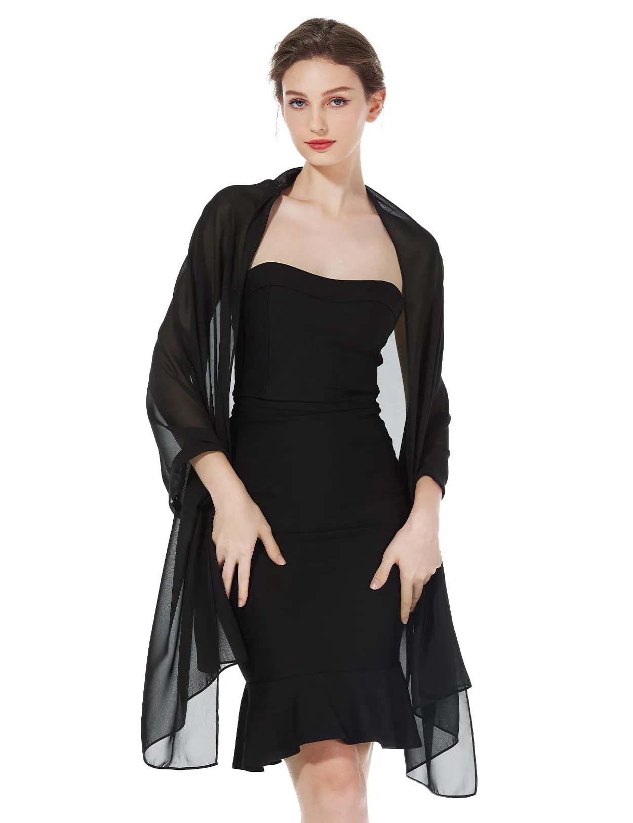 BEAUTELICATE Scialle Stola in Chiffon per Donna, Nero - Plus Size - immagine 2