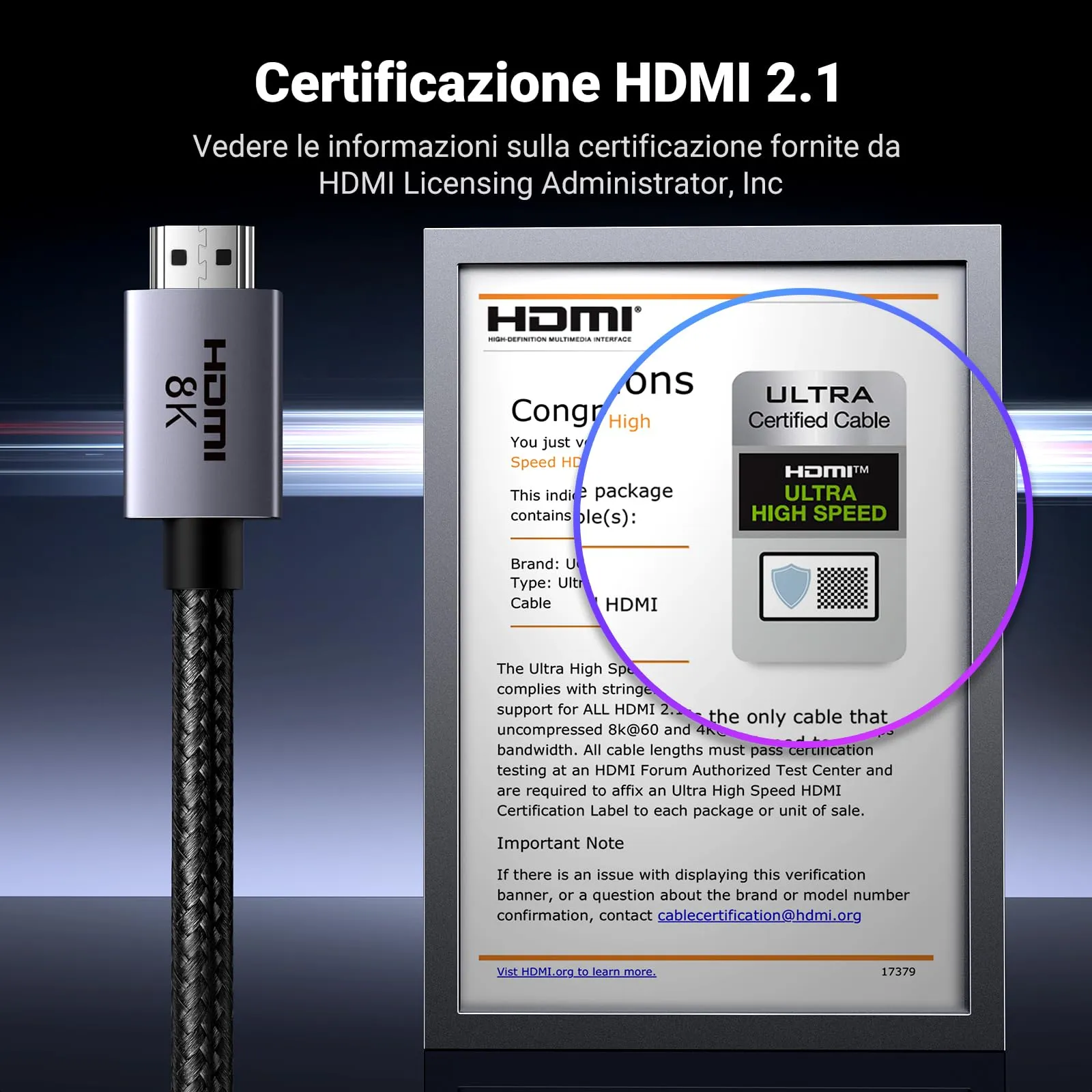 UGREEN Cavo HDMI 2.1 Certificato 8K 60Hz 4K 240Hz 48Gbps (3m) - immagine 2
