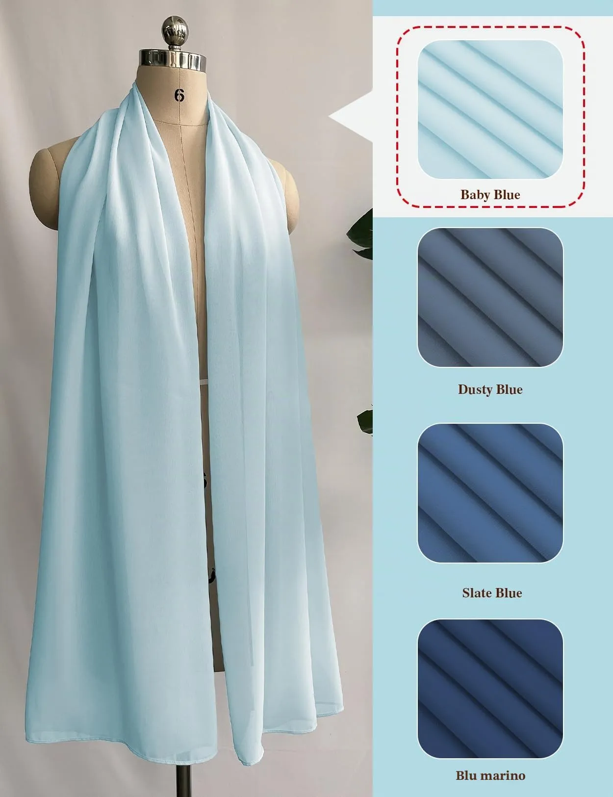 BEAUTELICATE Scialle Stola in Chiffon per Donna - Ice Blue, Taglia unica - immagine 3