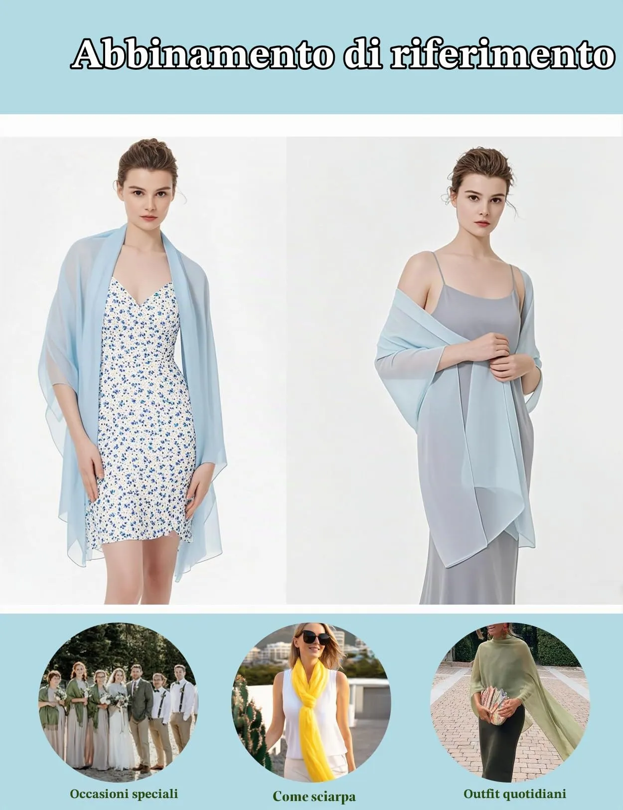 BEAUTELICATE Scialle Stola in Chiffon per Donna - Ice Blue, Taglia unica - immagine 6