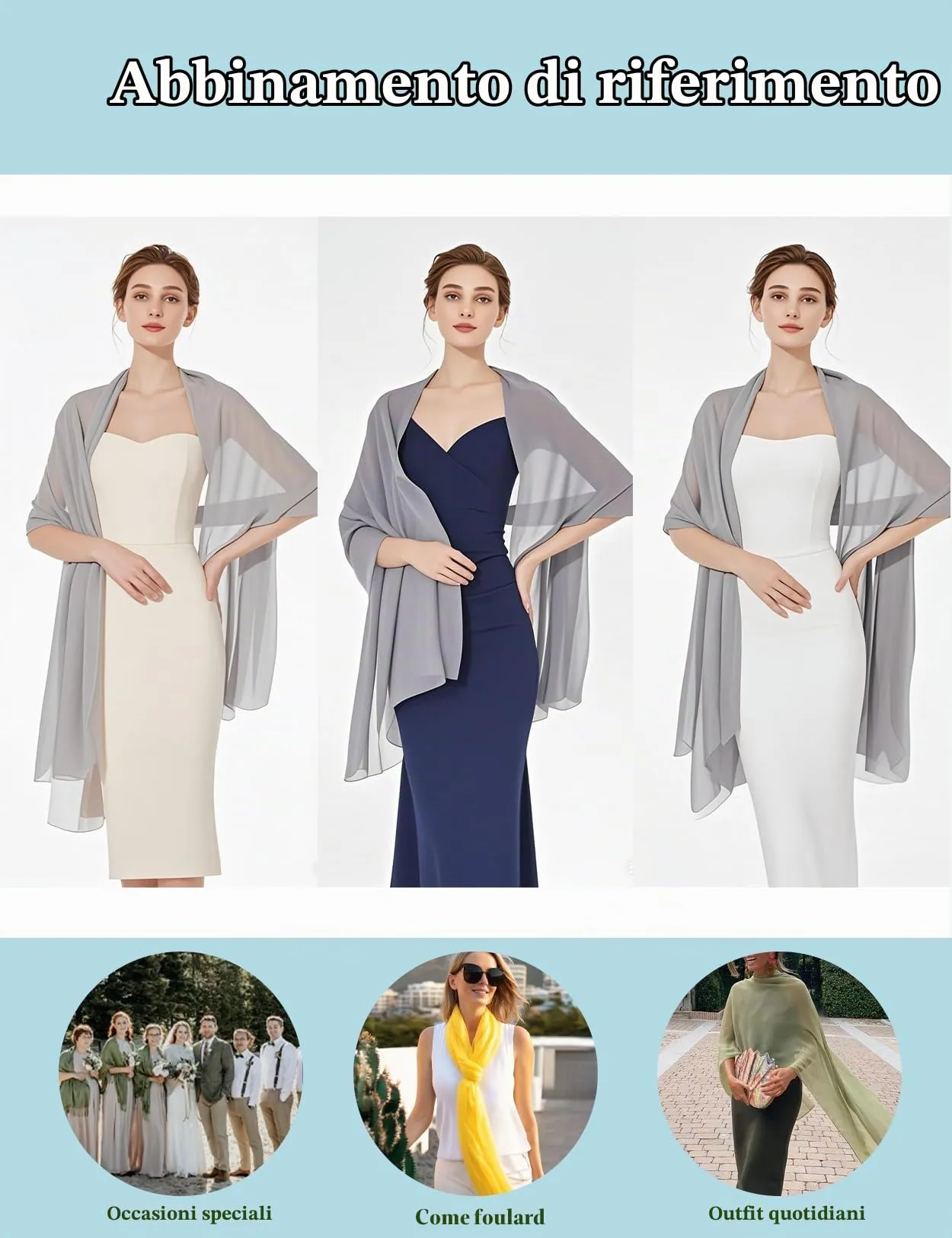 BEAUTELICATE Scialle Stola in Chiffon per Donna, Silver - Taglia unica - immagine 6