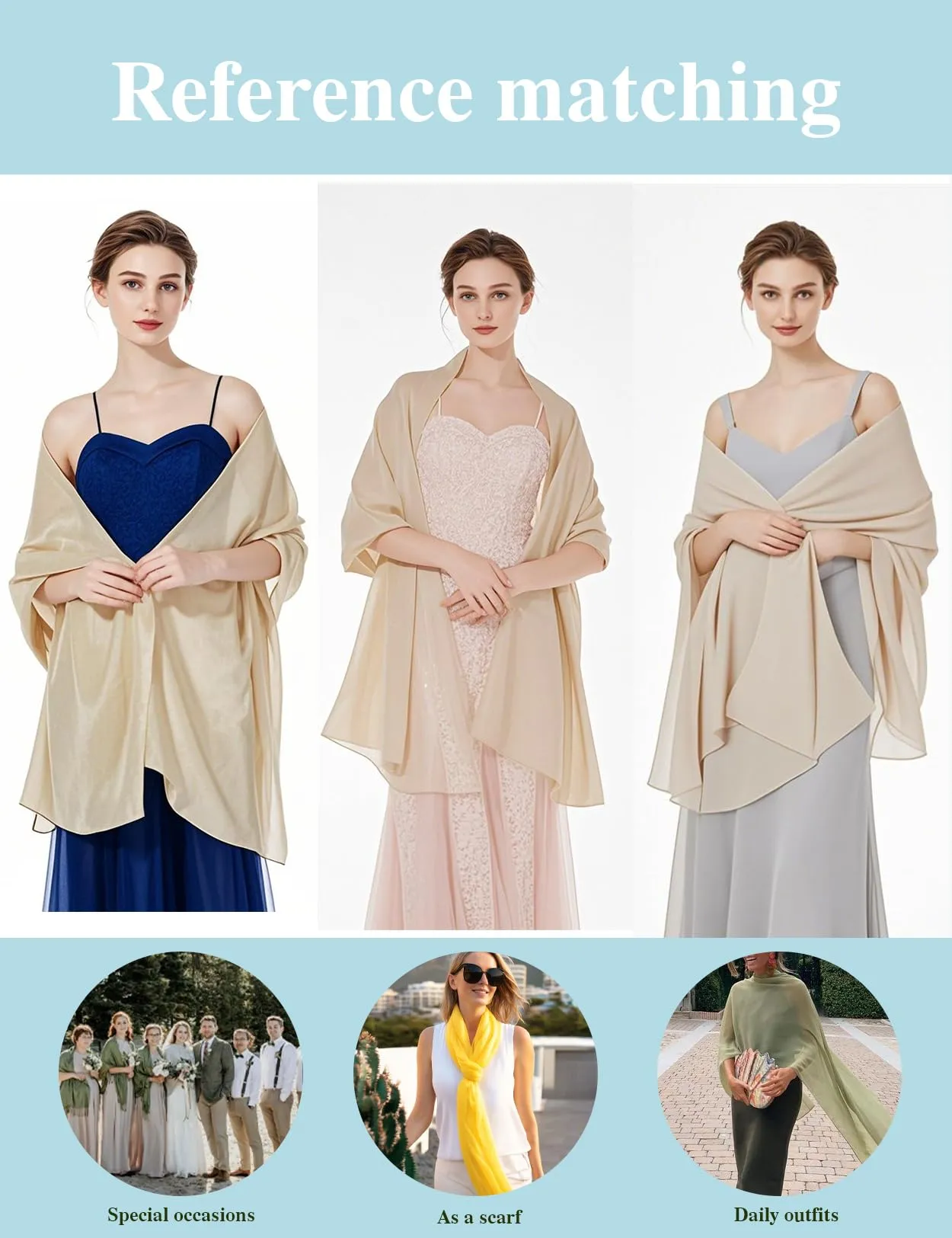 BEAUTELICATE Scialle Stola in Chiffon per Donna Champagne Taglia Unica - immagine 6