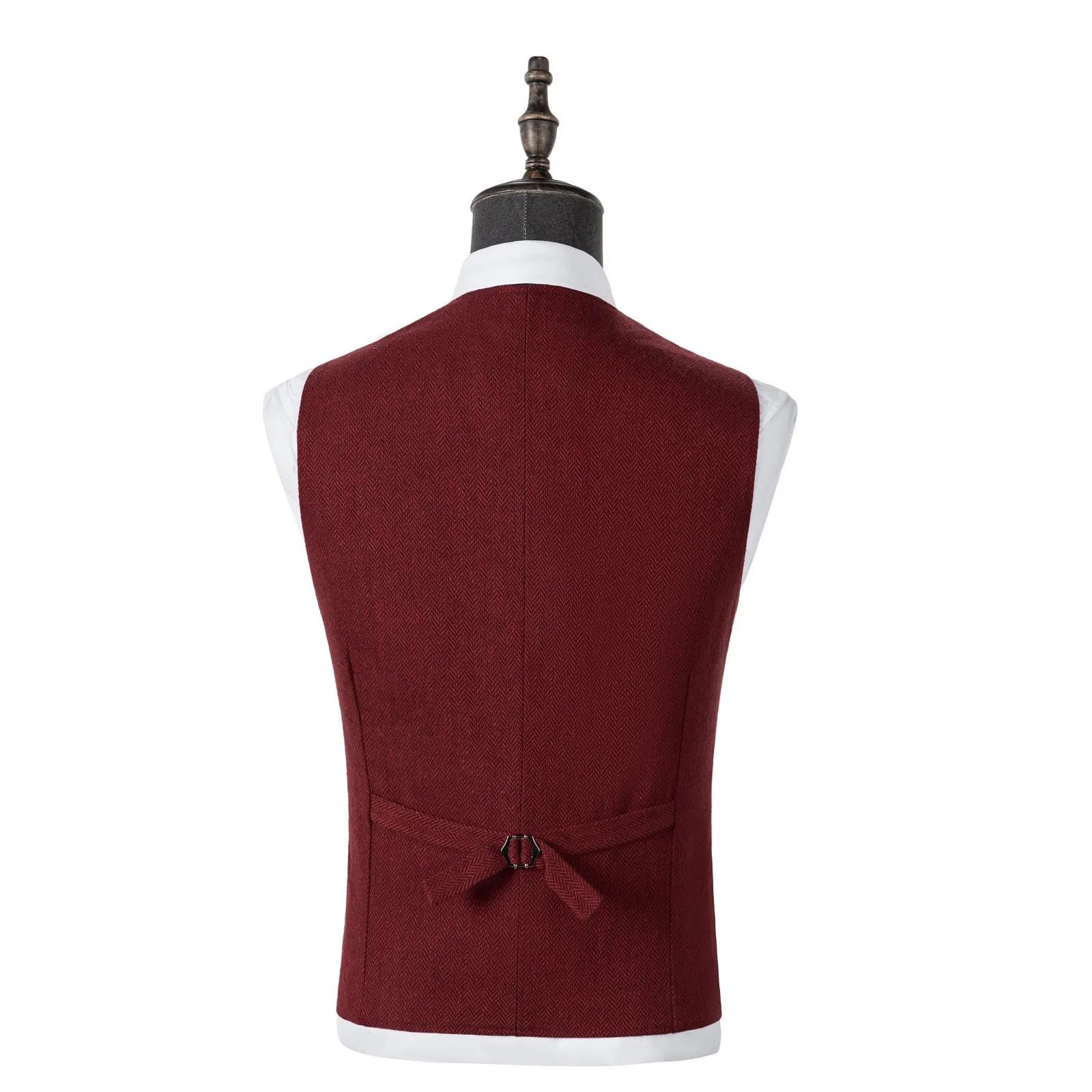 Solovedress Gilet da uomo vintage in tweed doppiopetto, Rosso, L - immagine 2