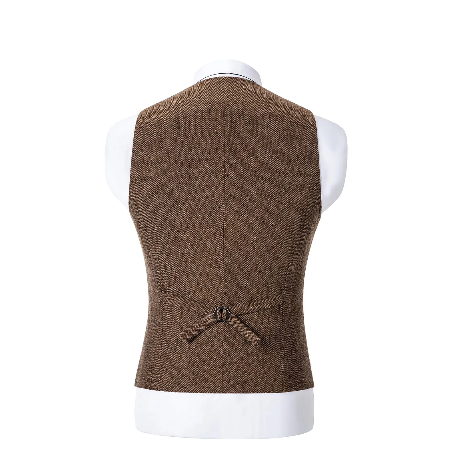 Solovedress Gilet da Uomo in Tweed a Righe Doppiopetto, Marrone, XXL - immagine 2