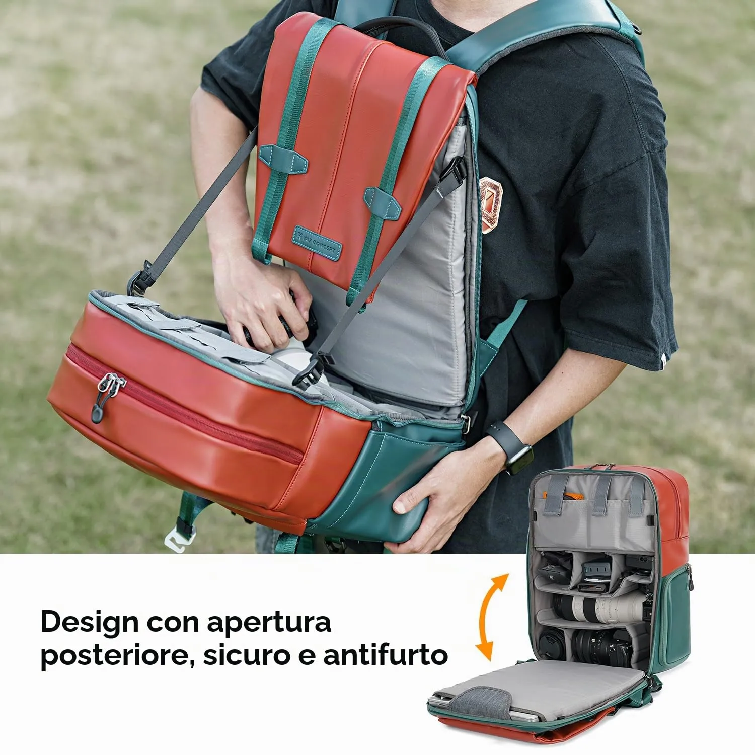 K&F Concept Zaino Fotografico Professionale Impermeabile Antifurto 20L KF13.087AV8 - immagine 4