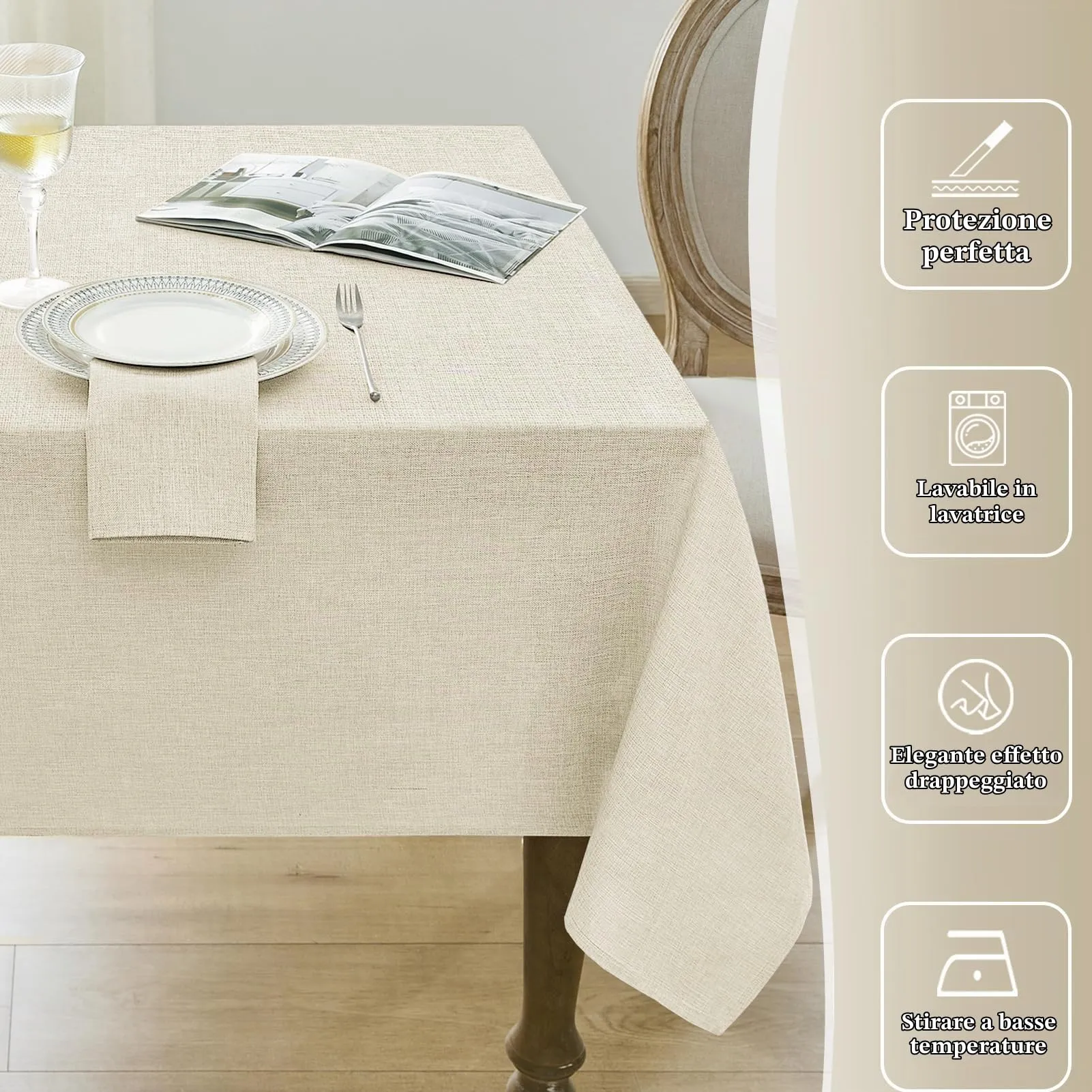 Softalker Tovaglia rettangolare in lino sintetico, impermeabile e antimacchia, 152,4 x 213,4 cm, Grigio - immagine 5