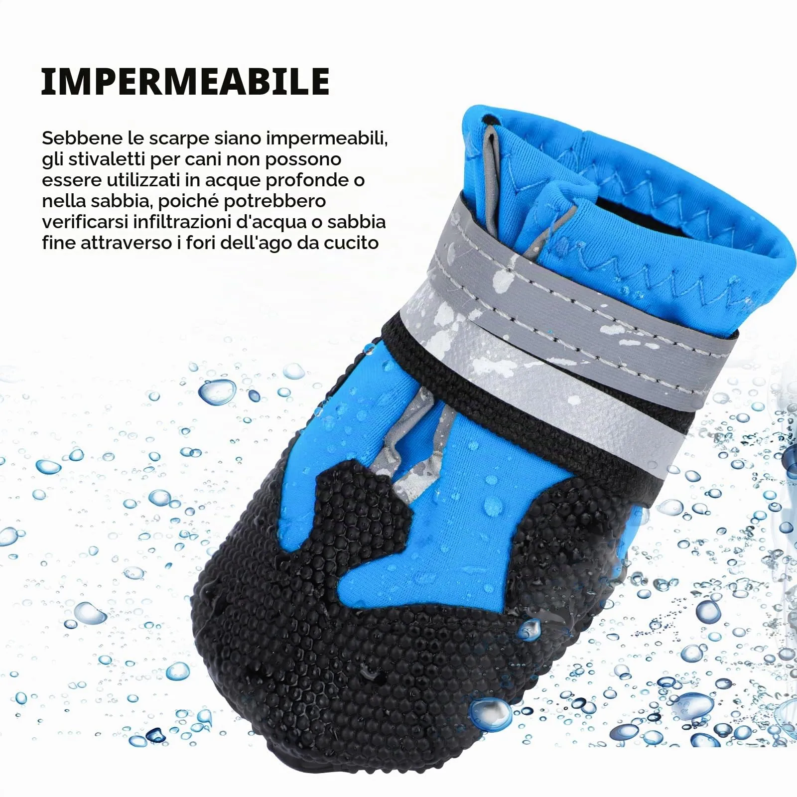 QKURT Stivali per Cani Impermeabili Antiscivolo con Cinghie Riflettenti, Taglia S, Blu - immagine 4