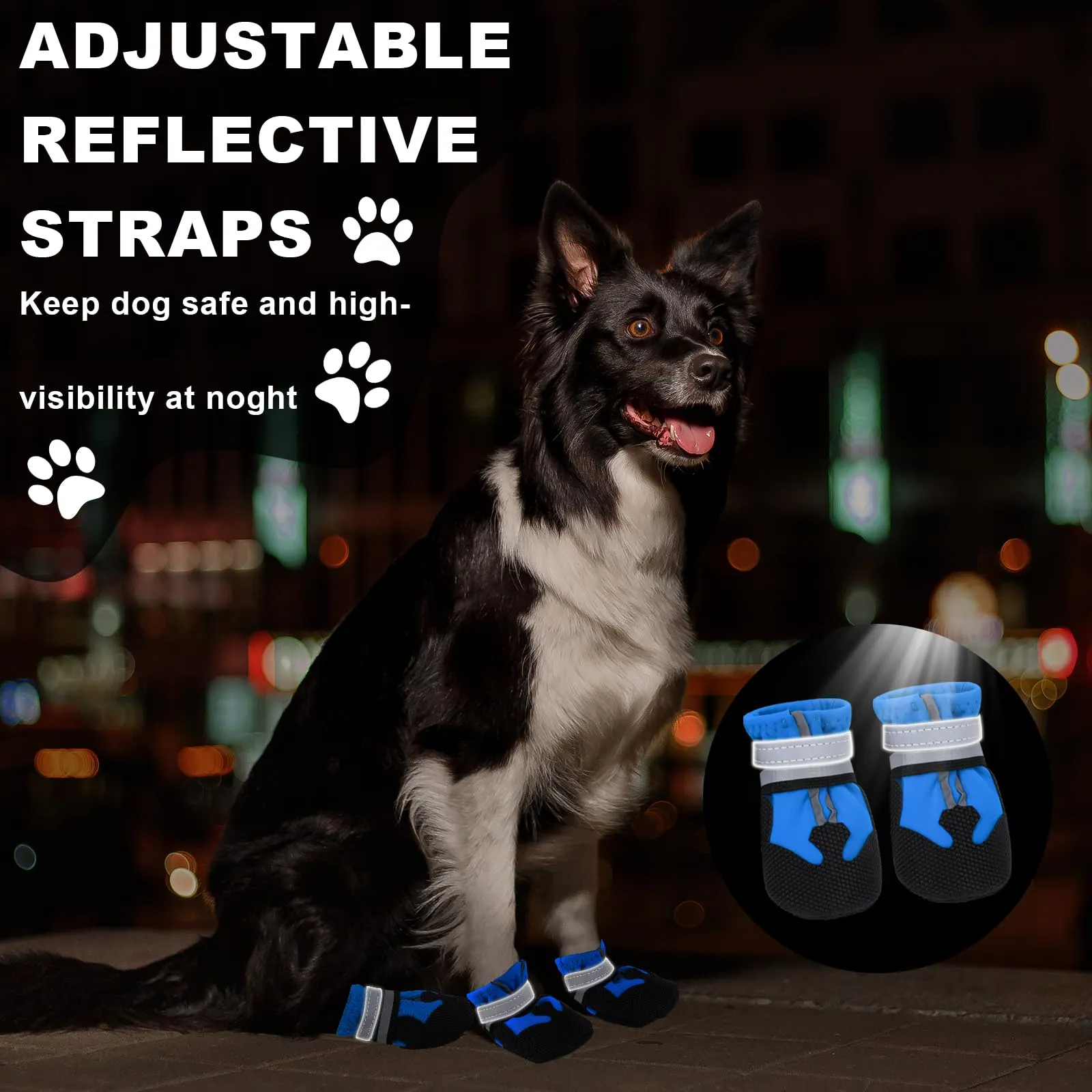 QKURT Stivali per Cani Impermeabili Antiscivolo con Cinghie Riflettenti, Taglia S, Blu - immagine 5