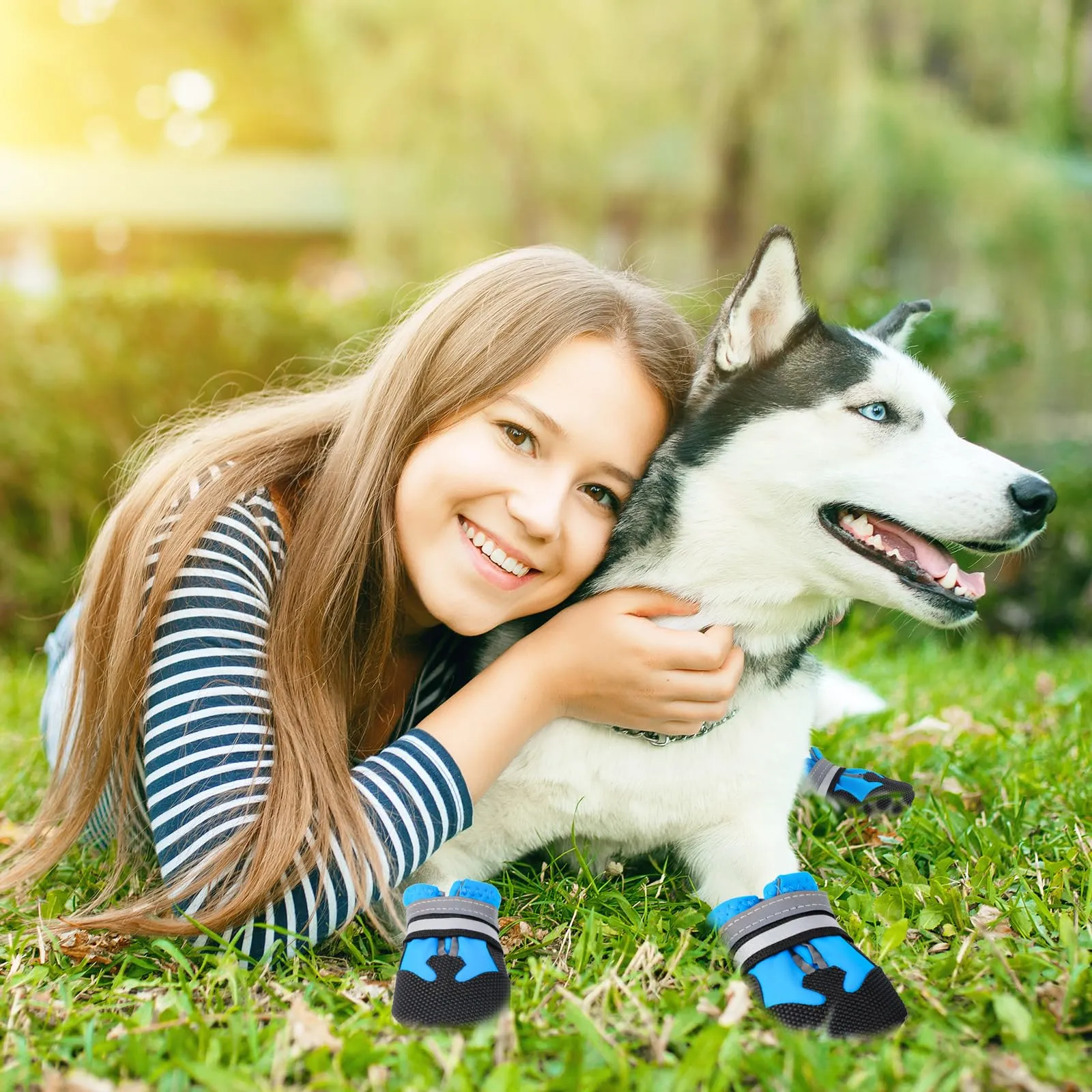 QKURT Stivali per Cani Impermeabili Antiscivolo con Cinghie Riflettenti, Taglia S, Blu - immagine 6