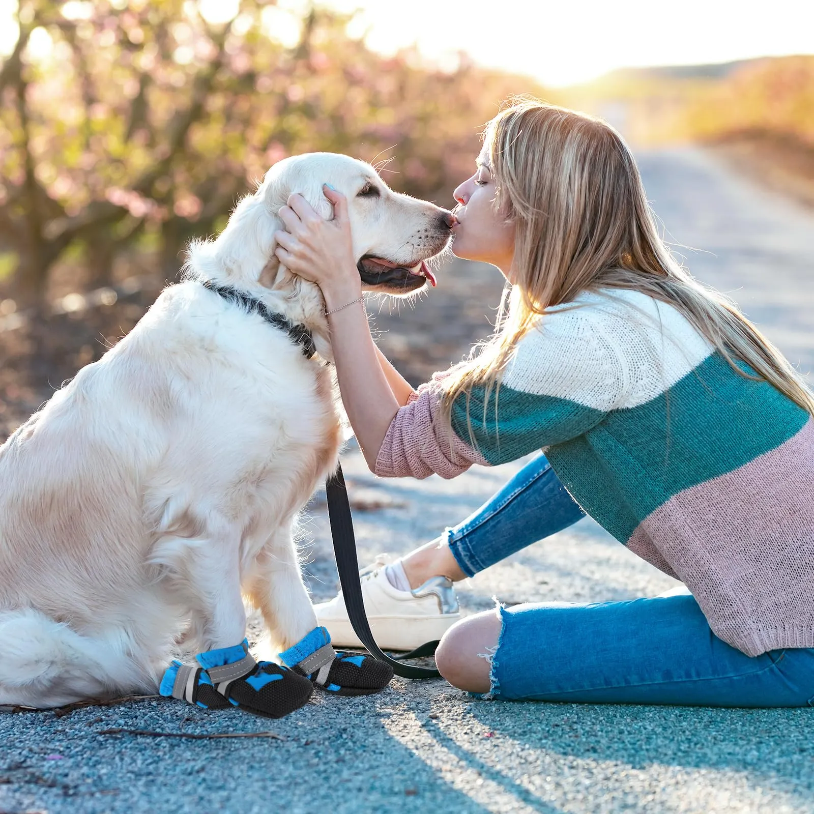 QKURT Stivali per Cani Impermeabili Antiscivolo con Cinghie Riflettenti, Taglia S, Blu - immagine 7