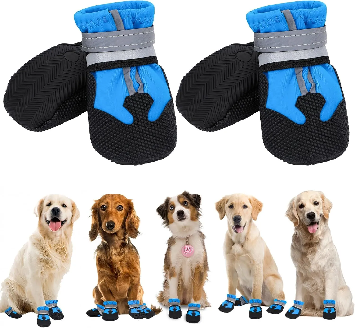 QKURT Stivali per Cani Impermeabili Antiscivolo con Cinghie Riflettenti, Taglia M, Blu - immagine 1