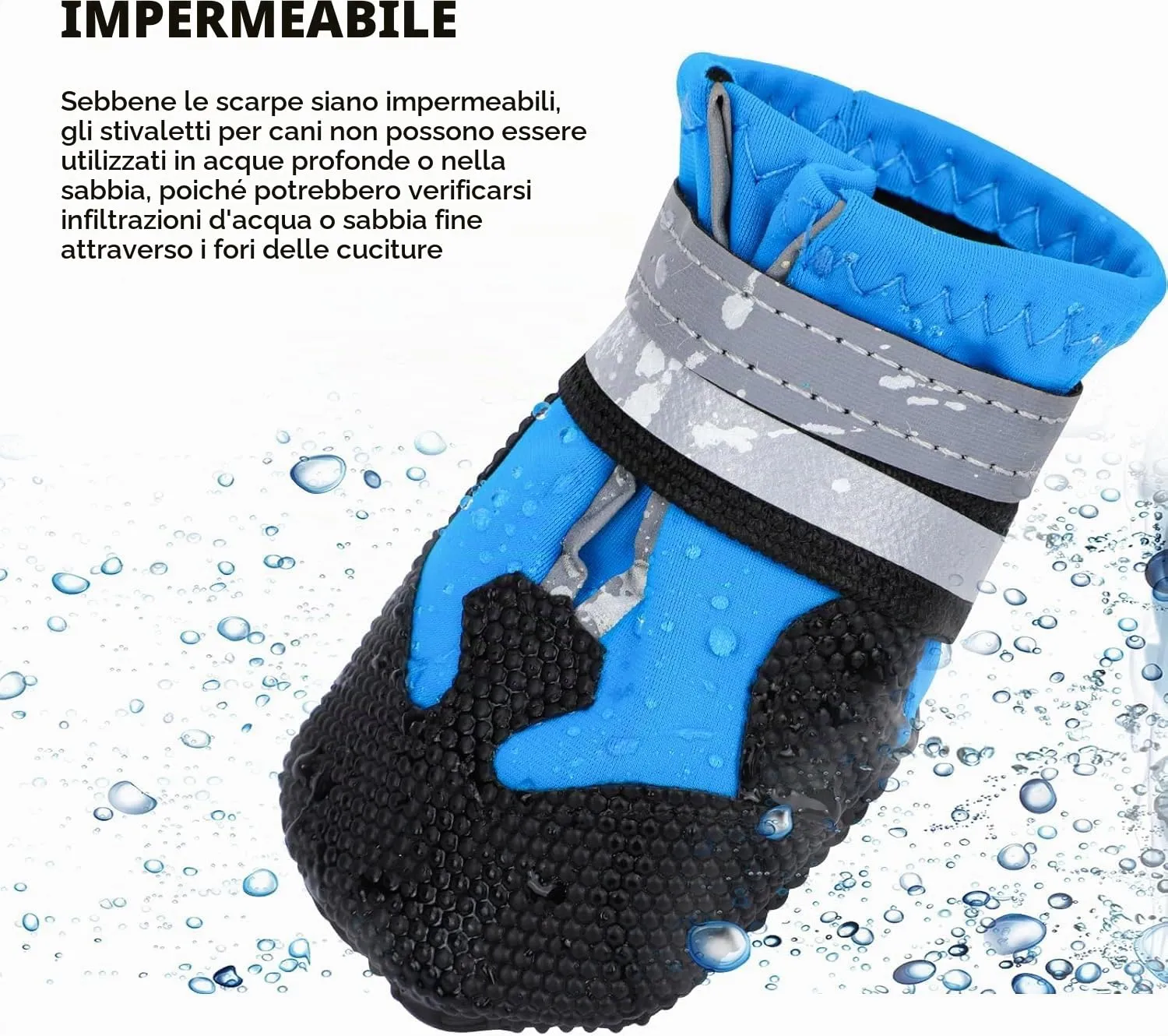 QKURT Stivali per Cani Impermeabili Antiscivolo con Cinghie Riflettenti, Taglia M, Blu - immagine 4