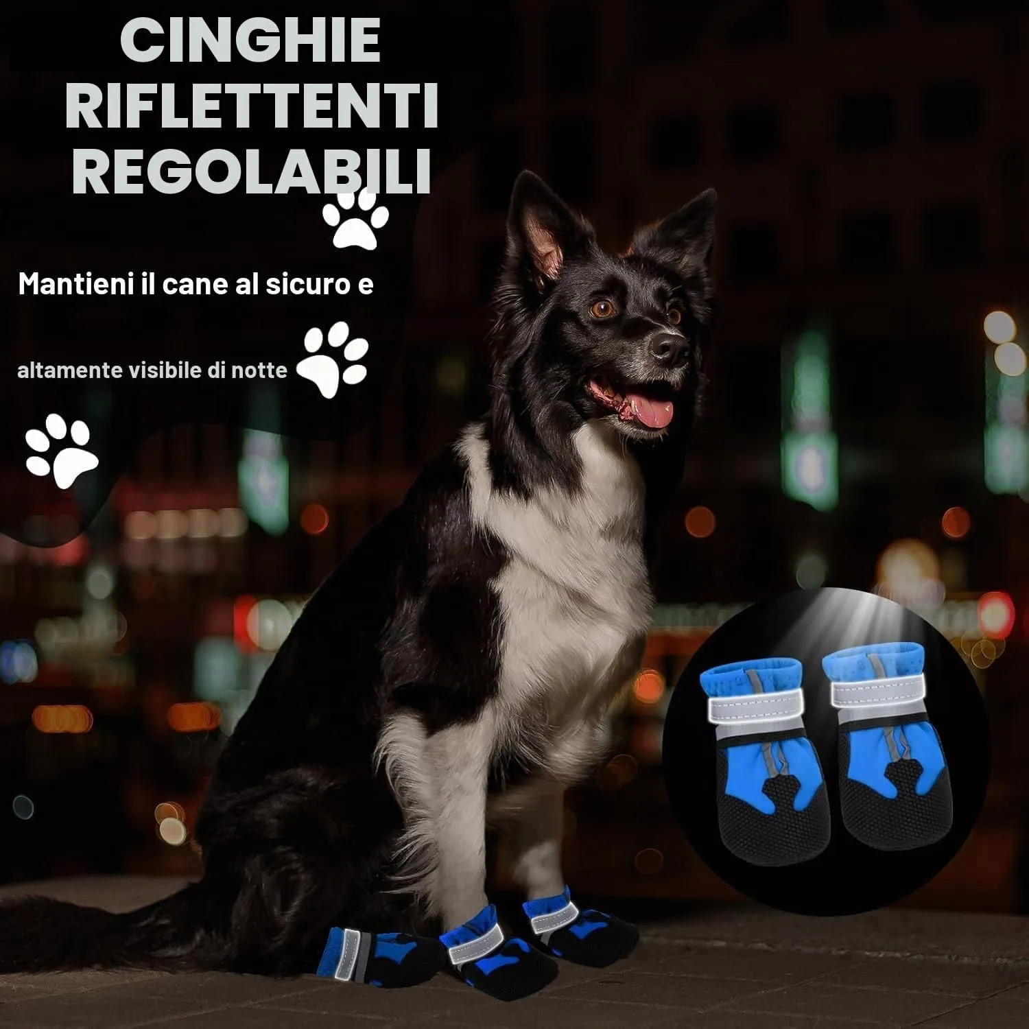 QKURT Stivali per Cani Impermeabili Antiscivolo con Cinghie Riflettenti, Taglia M, Blu - immagine 5