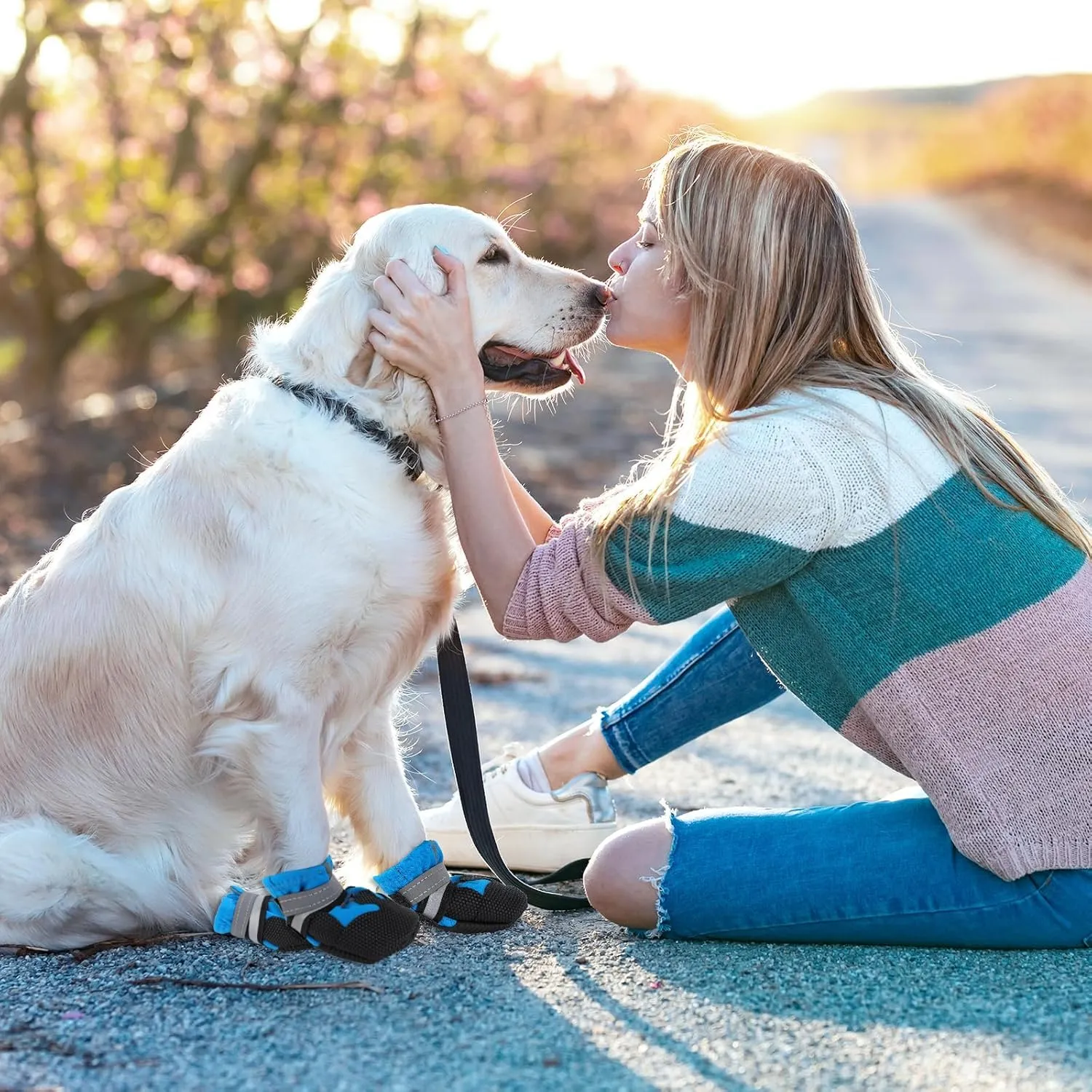 QKURT Stivali per Cani Impermeabili Antiscivolo con Cinghie Riflettenti, Taglia M, Blu - immagine 7