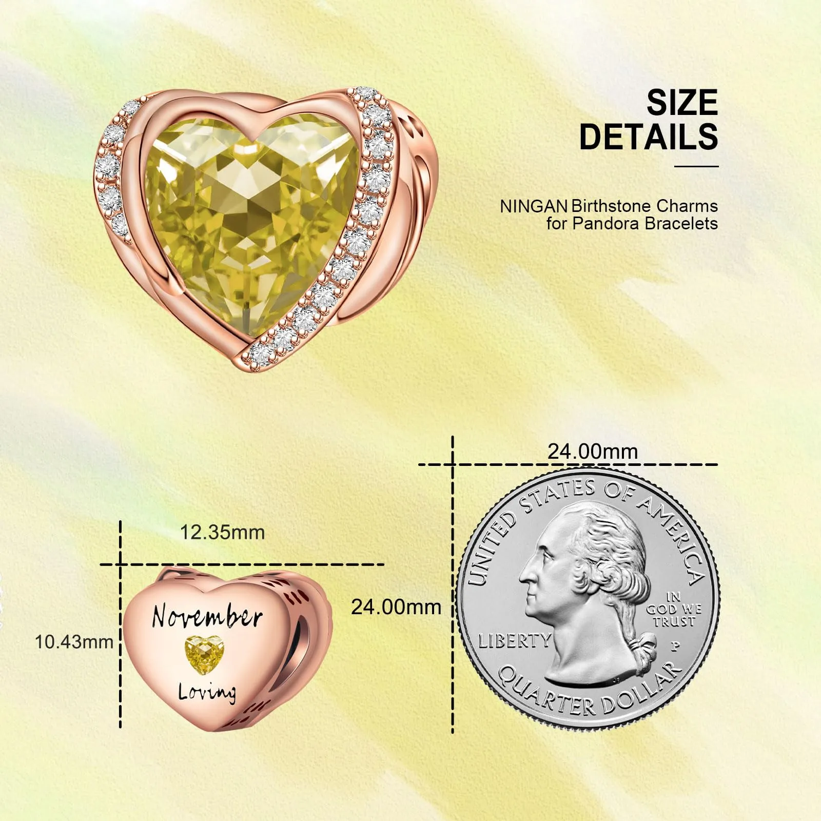 NINGAN Ciondolo Cuore con Ali d'Angelo in Argento Sterling 925 e Pietra Portafortuna - immagine 3