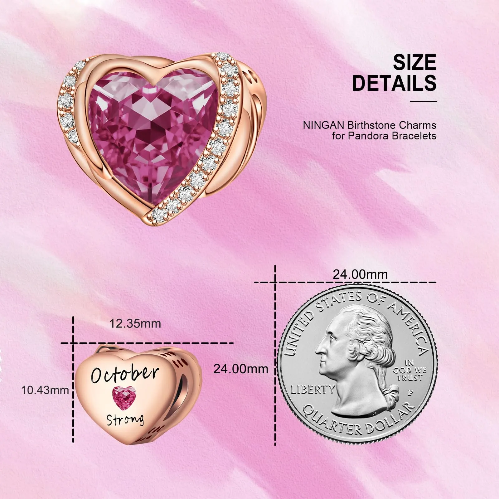 NINGAN Ciondolo cuore con ali d'angelo in argento Sterling 925 per bracciali e collane - immagine 3