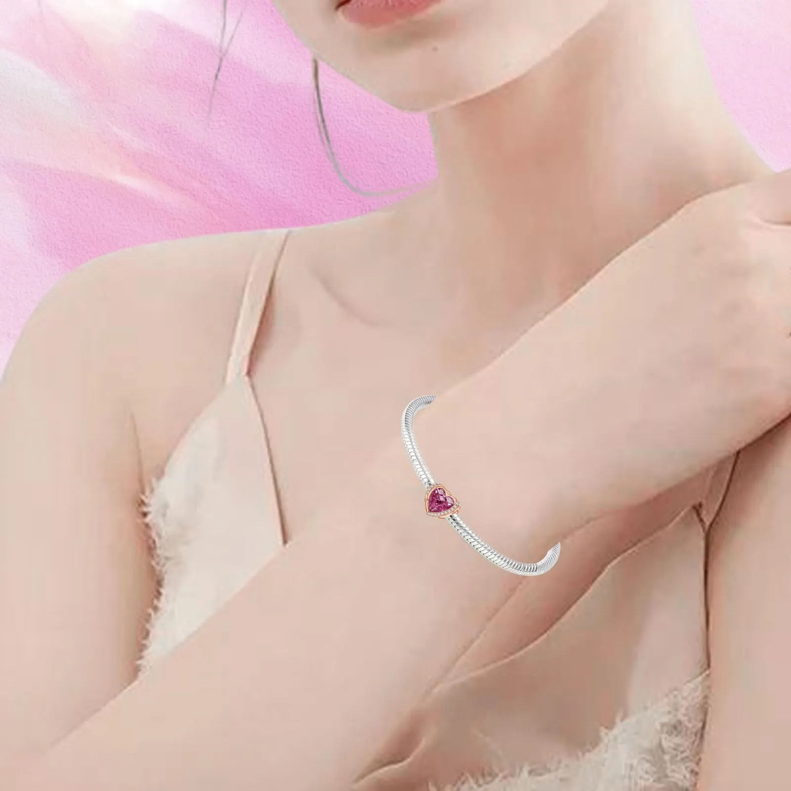 NINGAN Ciondolo cuore con ali d'angelo in argento Sterling 925 per bracciali e collane - immagine 5