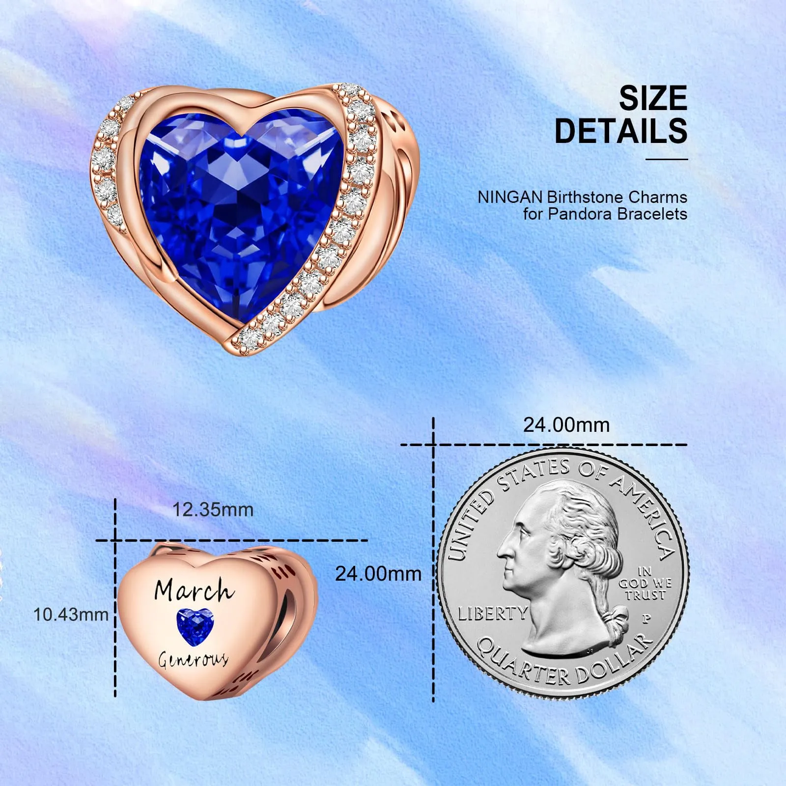 NINGAN Ciondoli Ali d'Angelo Cuore in Argento Sterling 925 con Pietra Portafortuna e Perla - immagine 3