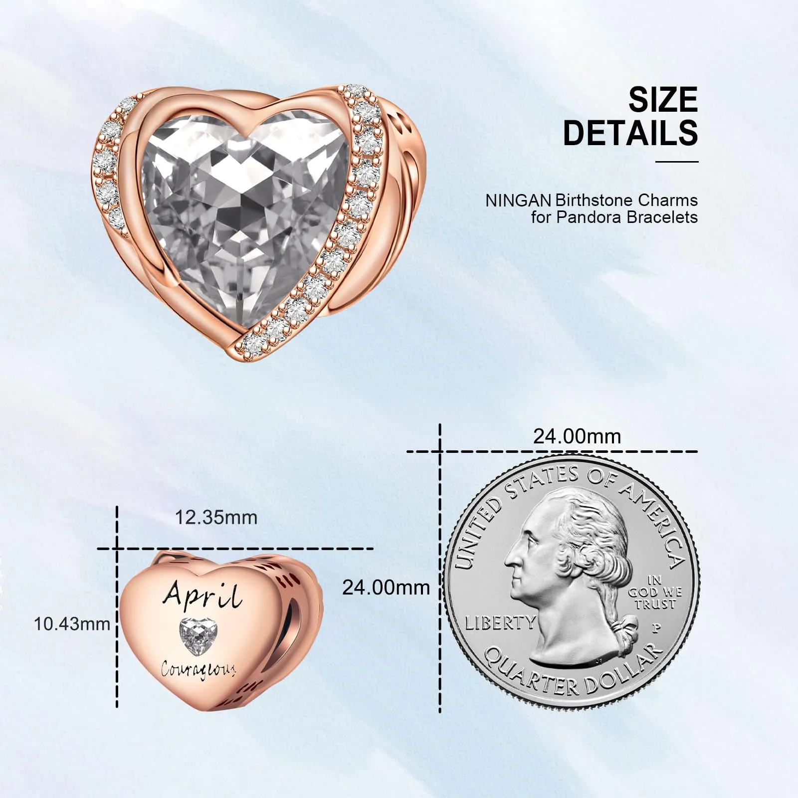 NINGAN Ciondolo Ali d'Angelo con Cuore e Pietra Portafortuna in Argento Sterling 925 - immagine 3
