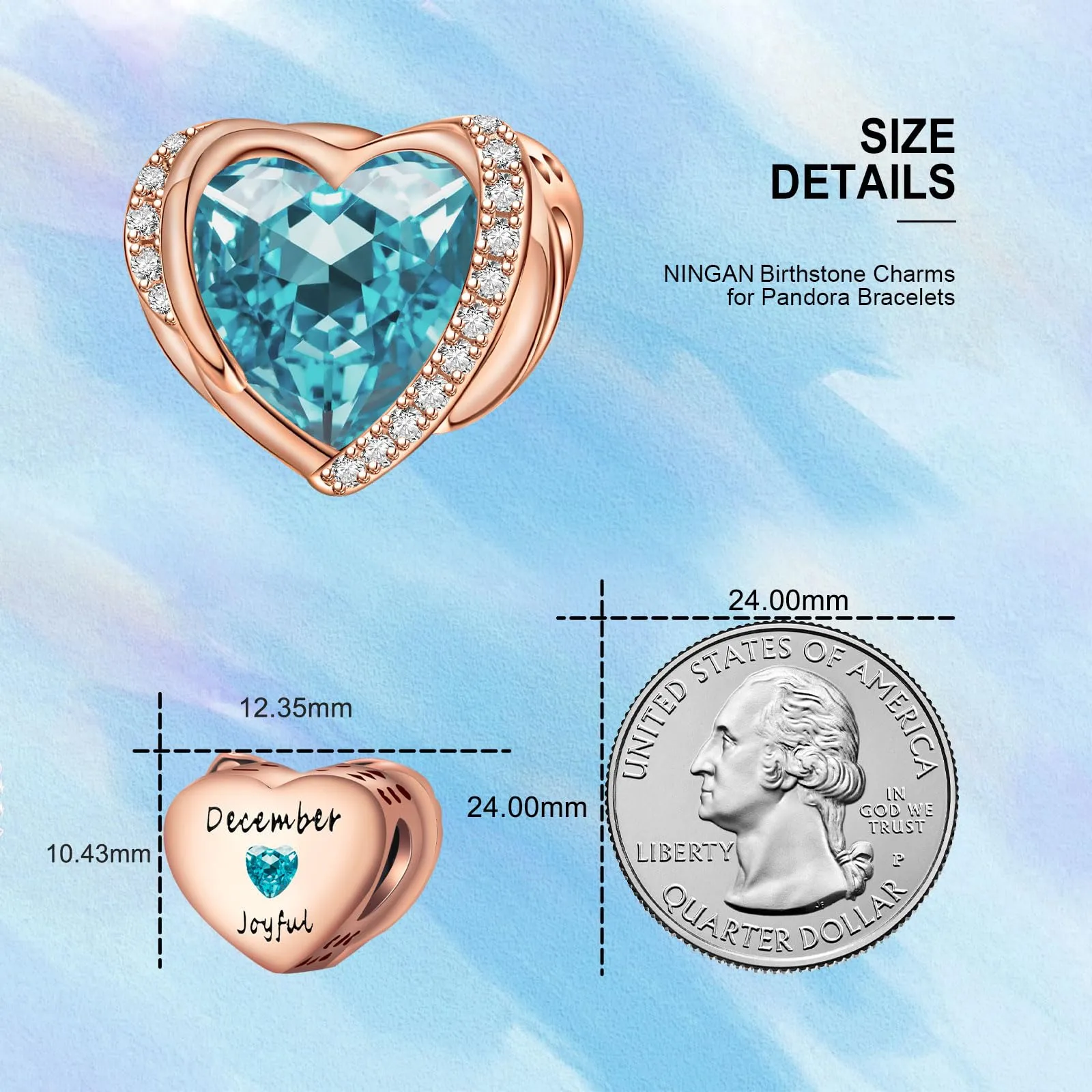 NINGAN Ciondoli Ali d'Angelo con Perla a Cuore in Argento Sterling 925 - immagine 3