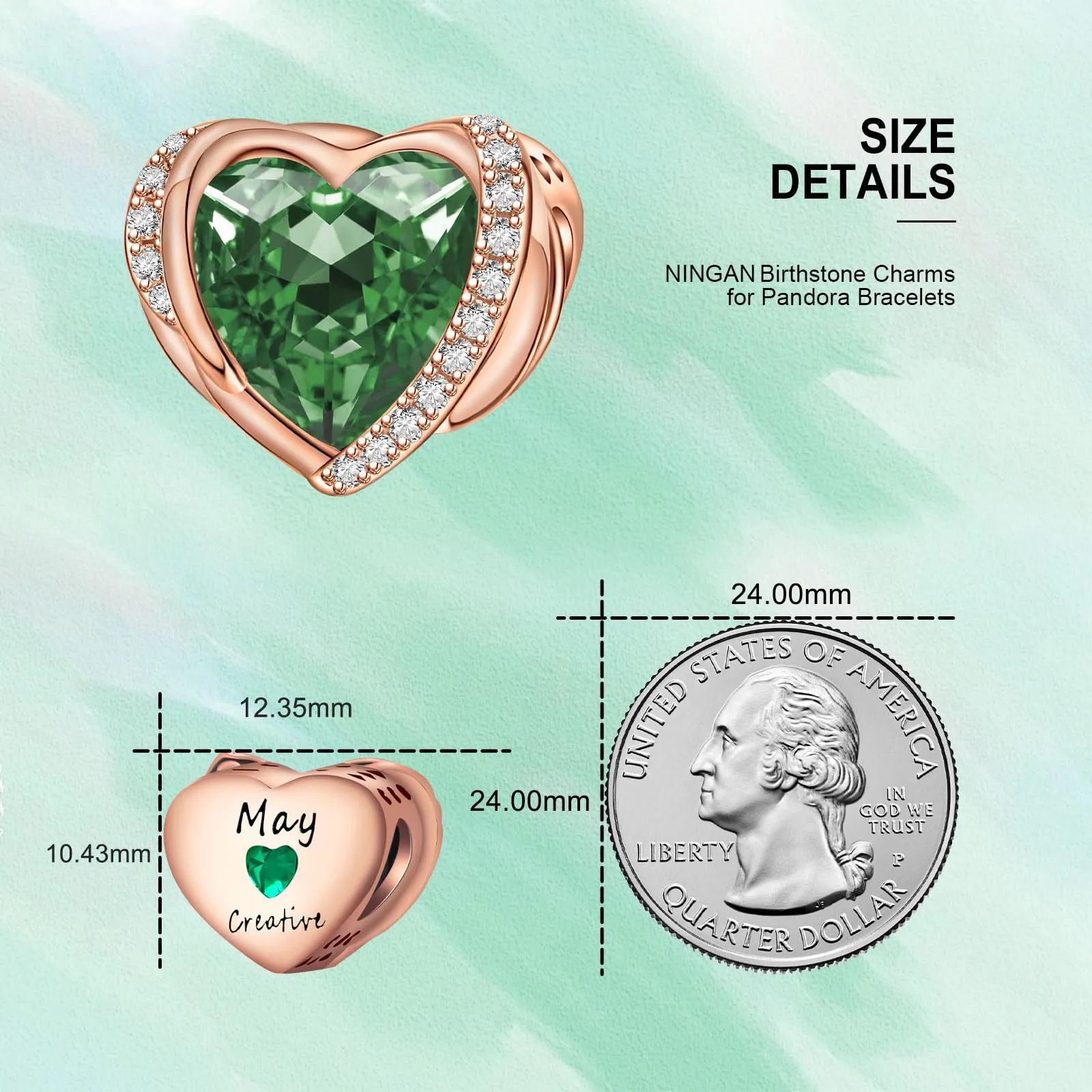 NINGAN Ciondoli Ali d'Angelo Cuore e Perla in Argento Sterling 925 - immagine 3