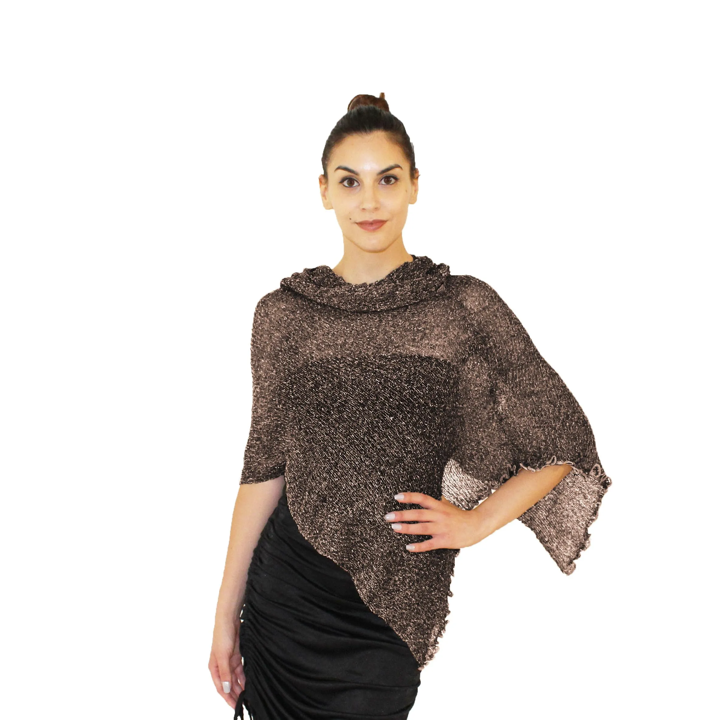 creazioni unique Poncho Coprispalle Donna in Rete di Viscosa Termica (Tortora Argento) - immagine 1