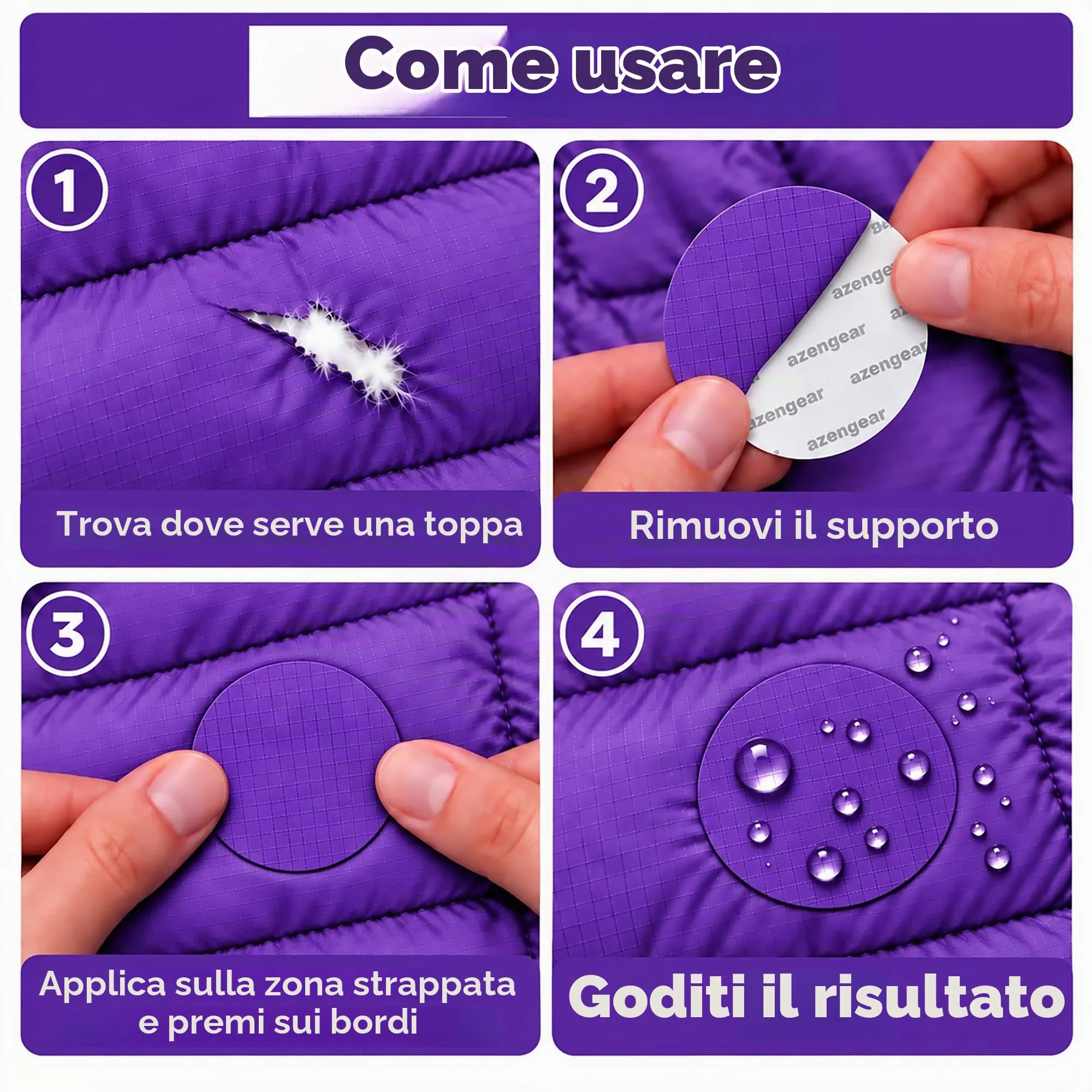 aZengear Toppe di Riparazione Impermeabili per Piumino e Tenda, 11 Pezzi, Viola - immagine 2