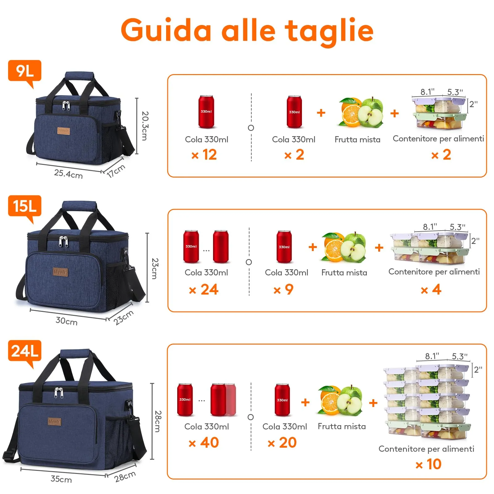 Lifewit Borsa Termica Porta Pranzo 9L, Blu Scuro - immagine 3