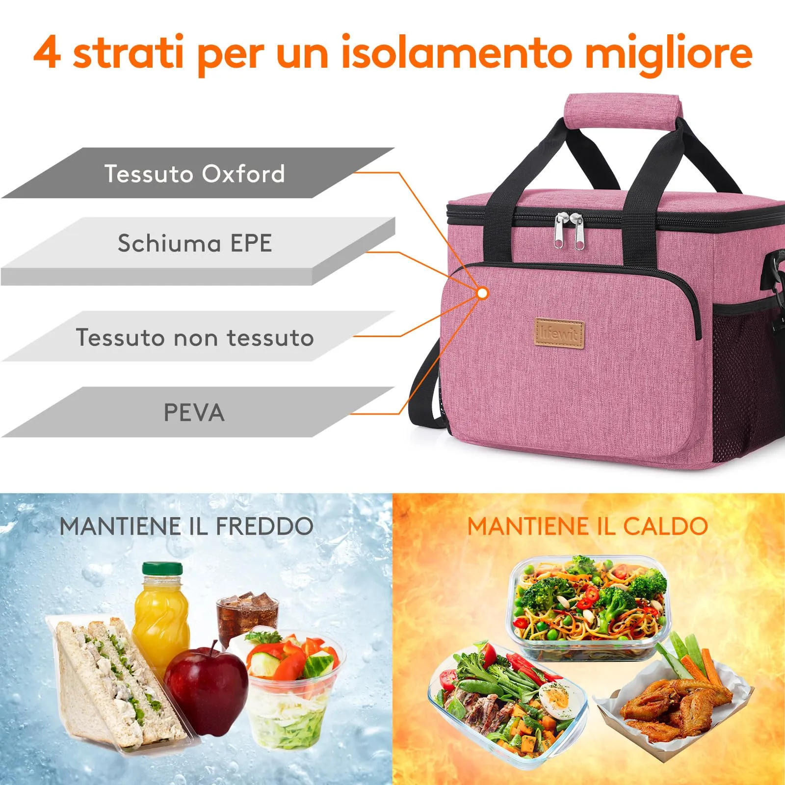 Lifewit Borsa Termica Porta Pranzo 9L, Rosa - immagine 2