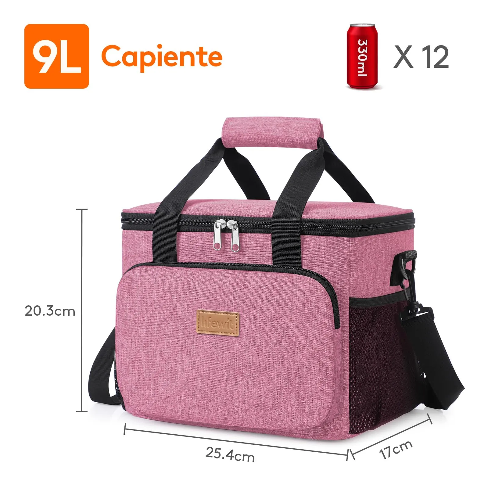 Lifewit Borsa Termica Porta Pranzo 9L, Rosa - immagine 3