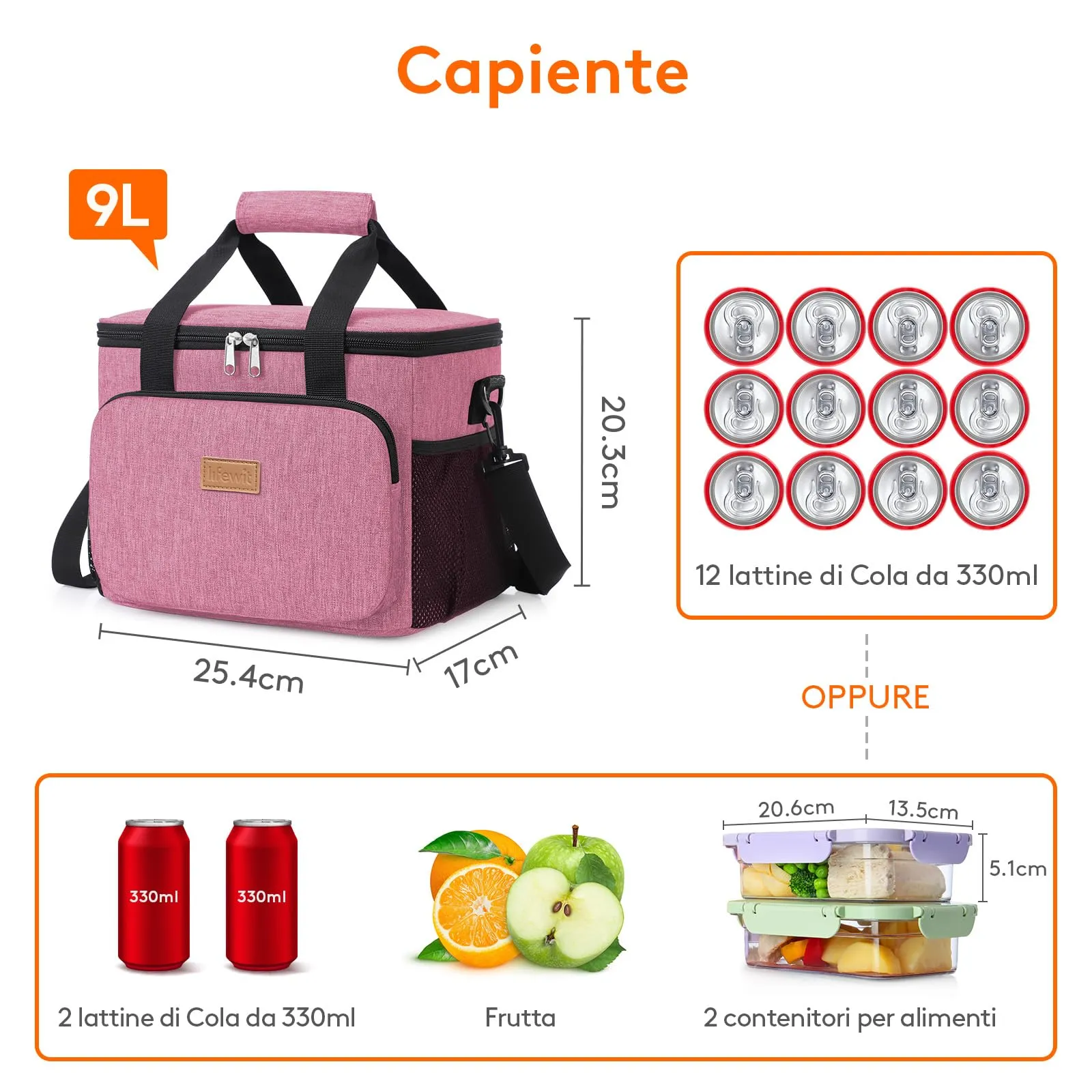 Lifewit Borsa Termica Porta Pranzo 9L, Rosa - immagine 4