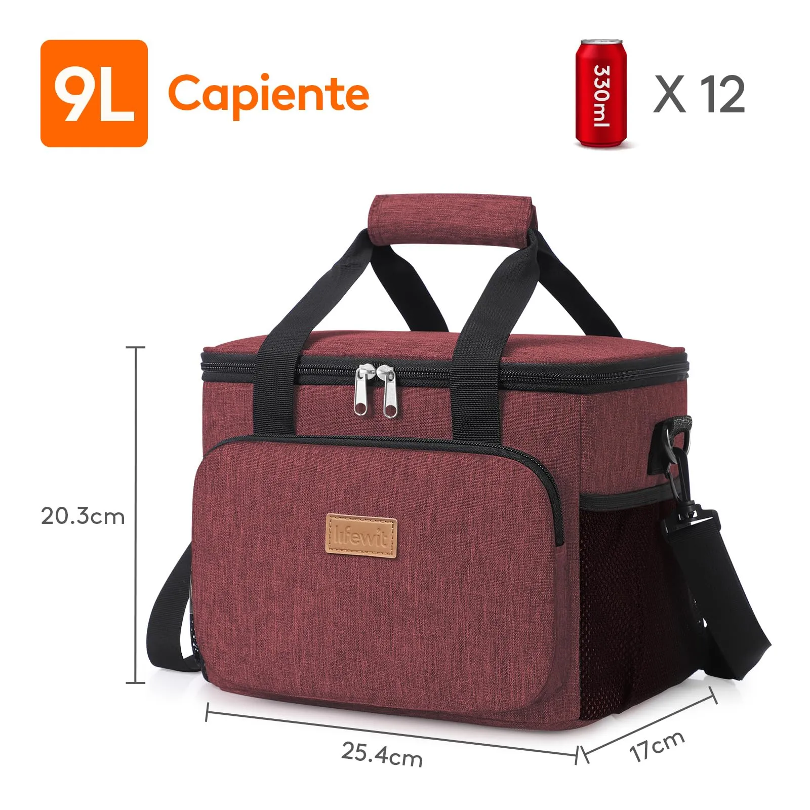 Lifewit Borsa Termica Porta Pranzo 9L, Borgogna - immagine 3