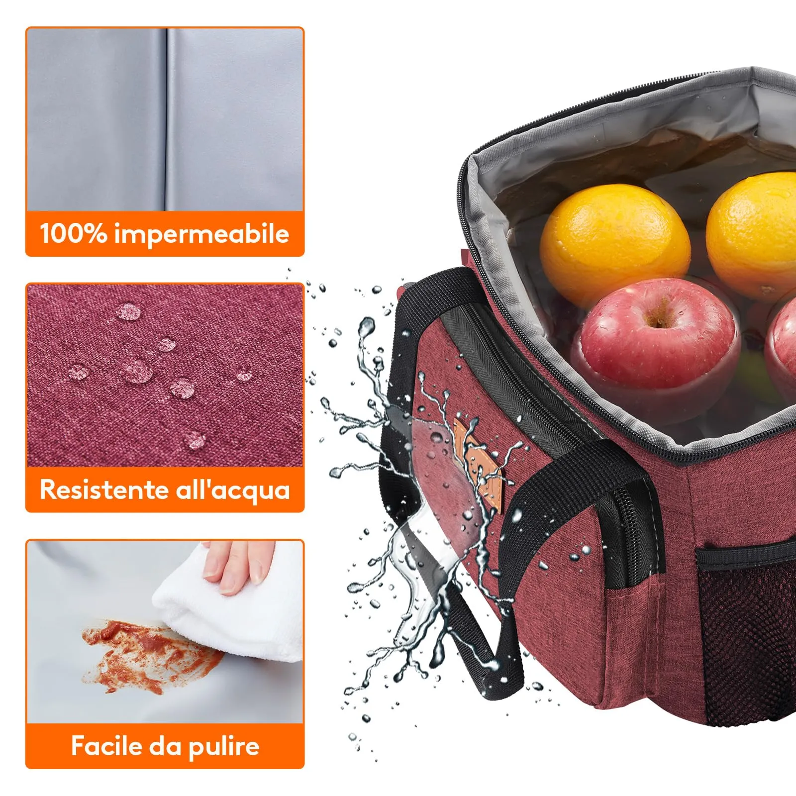 Lifewit Borsa Termica Porta Pranzo 9L, Borgogna - immagine 5