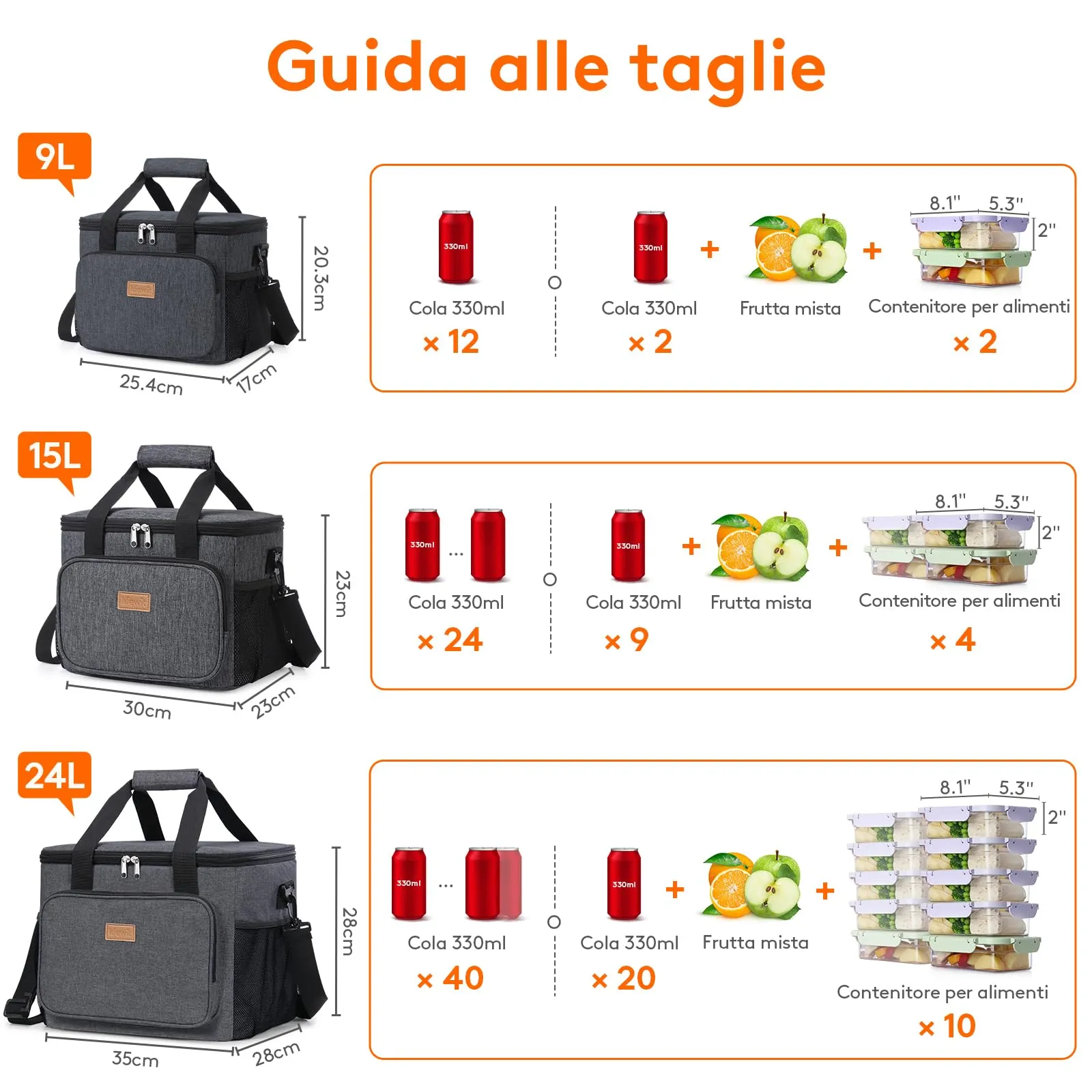 Lifewit Borsa Termica Porta Pranzo 9L, Grigio Scuro - immagine 3