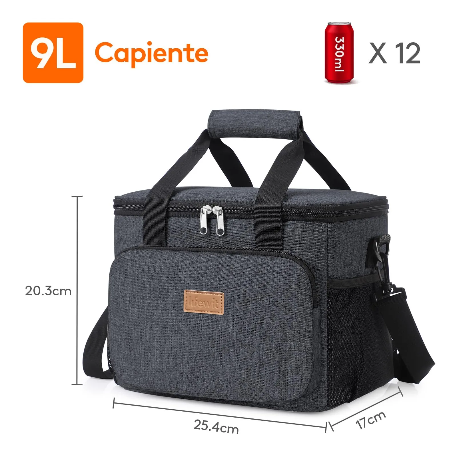 Lifewit Borsa Termica Porta Pranzo 9L, Grigio Scuro - immagine 4