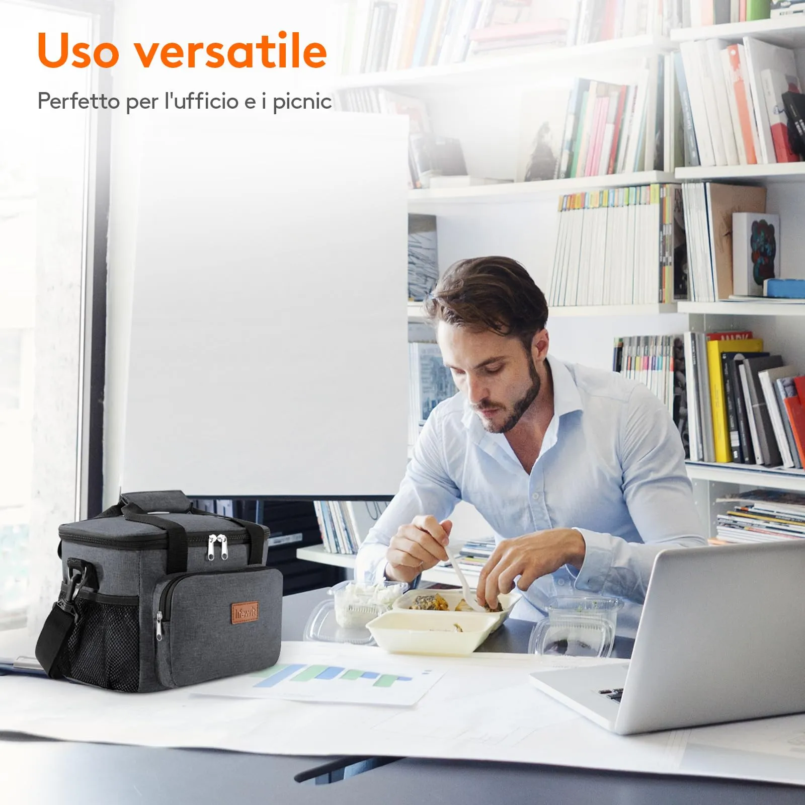 Lifewit Borsa Termica Porta Pranzo 9L, Grigio Scuro - immagine 8