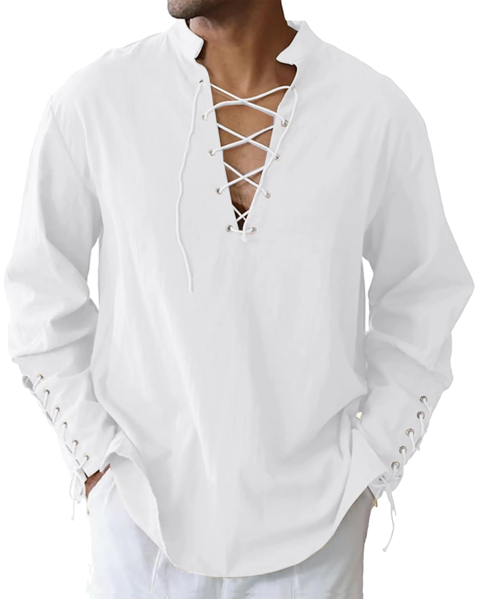 LVCBL Camicia Uomo Rinascimentale Bianca con Lacci 2XL - immagine 1