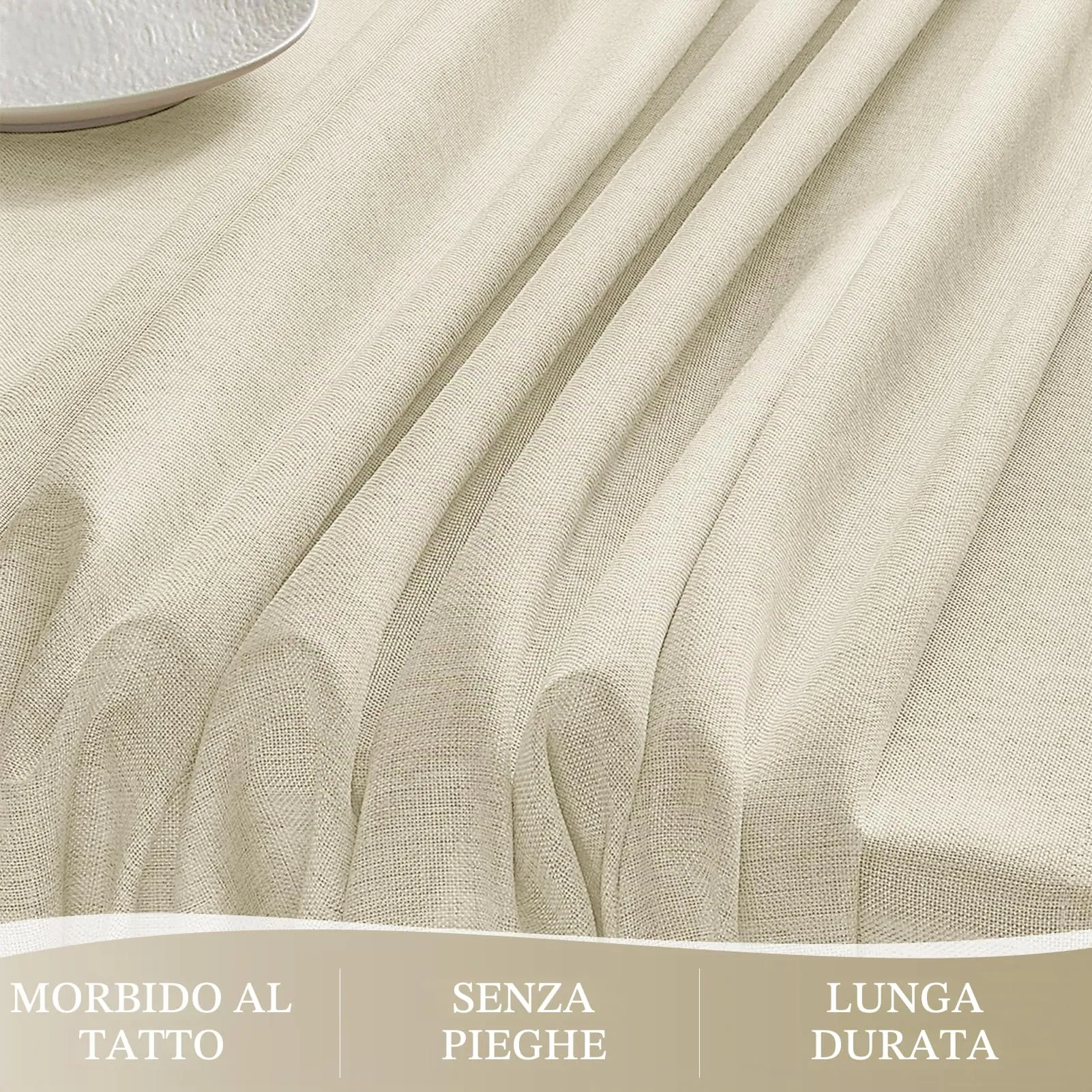 Softalker Tovaglia rettangolare in finto lino, 152,4 x 366,6 cm, colore naturale - immagine 3