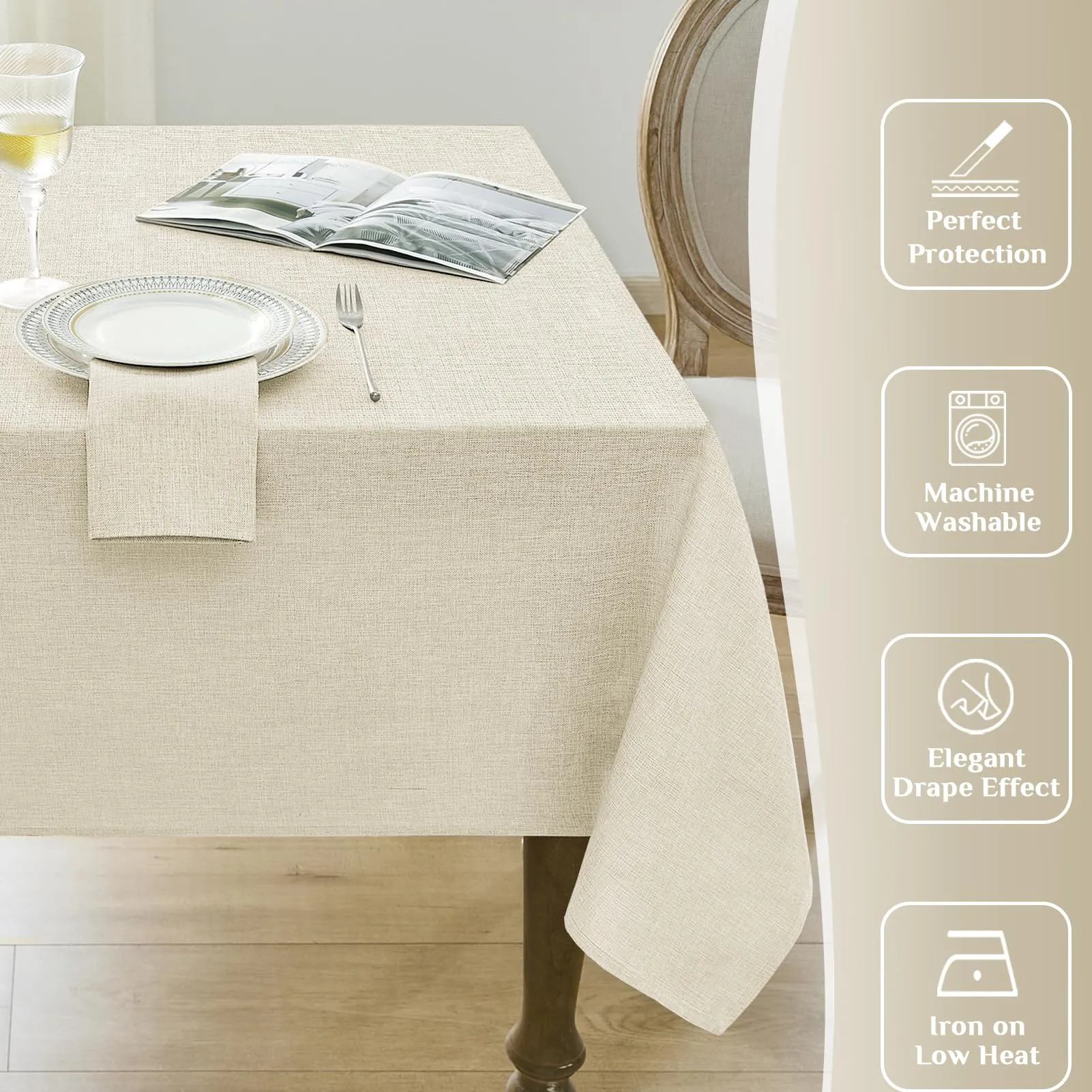 Softalker Tovaglia rettangolare in finto lino, 152,4 x 366,6 cm, colore naturale - immagine 5