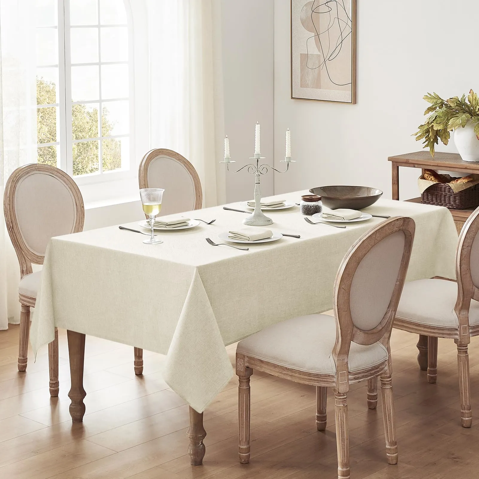 Softalker Tovaglia rettangolare in finto lino, 152,4 x 366,6 cm, colore naturale - immagine 6
