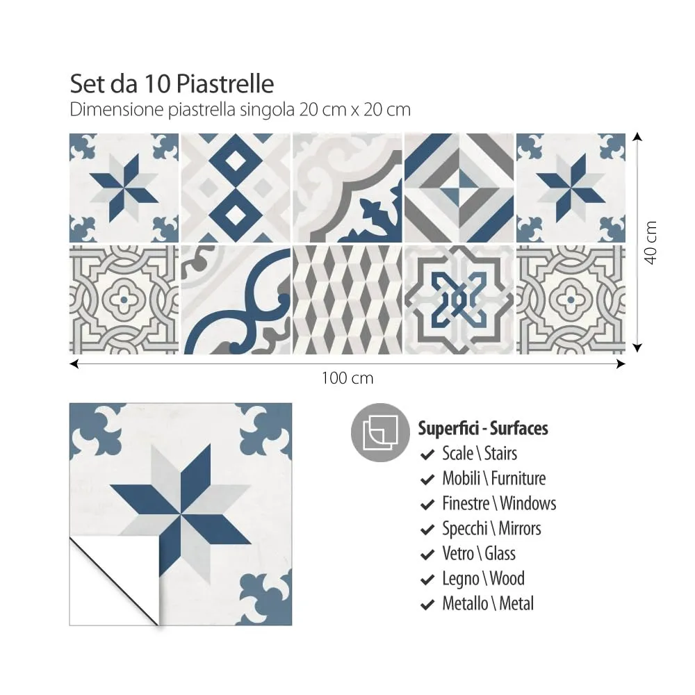 RE-COVERTILES Adesivi Piastrelle in PVC per Cucina e Bagno, 10 Pezzi 20x20 cm, PS00083 - immagine 3