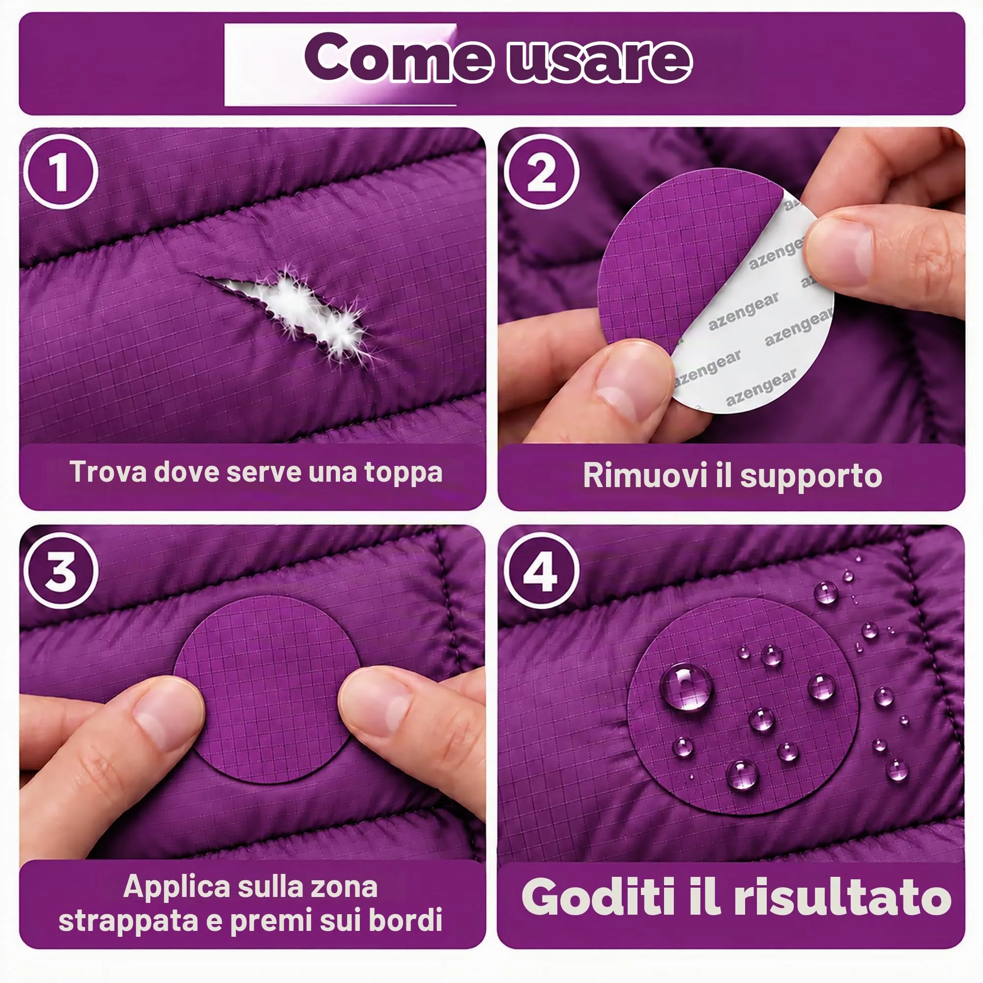 aZengear Toppe di Riparazione Impermeabili per Piumino e Tenda, 11 Pezzi, Viola Scuro - immagine 2