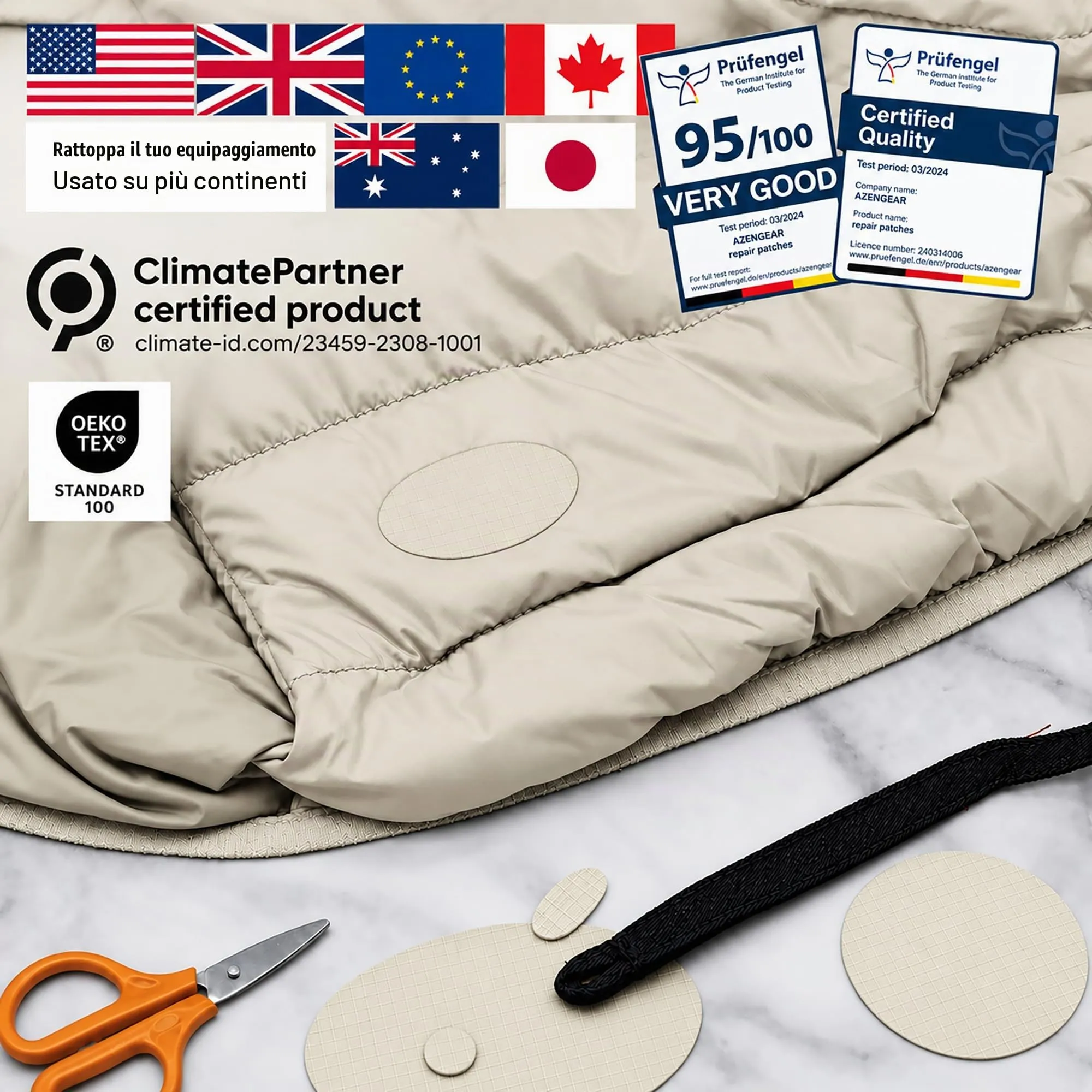 aZengear Kit Toppe di Riparazione Impermeabili per Piumino e Tenda, 11 Pezzi, Beige Chiaro - immagine 4