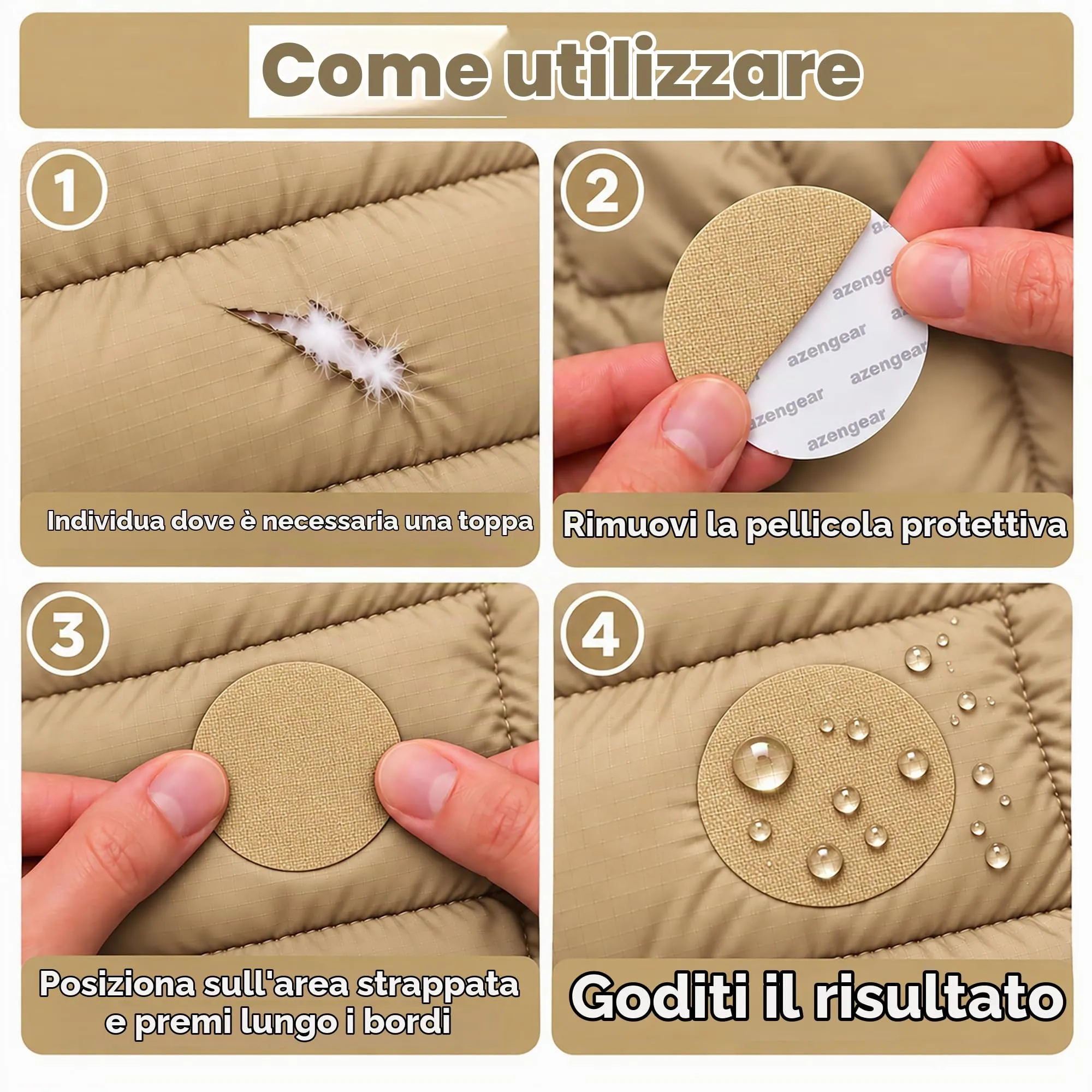 aZengear Toppe di Riparazione Impermeabili per Piumino e Tenda, 11 Pezzi, Beige - immagine 2