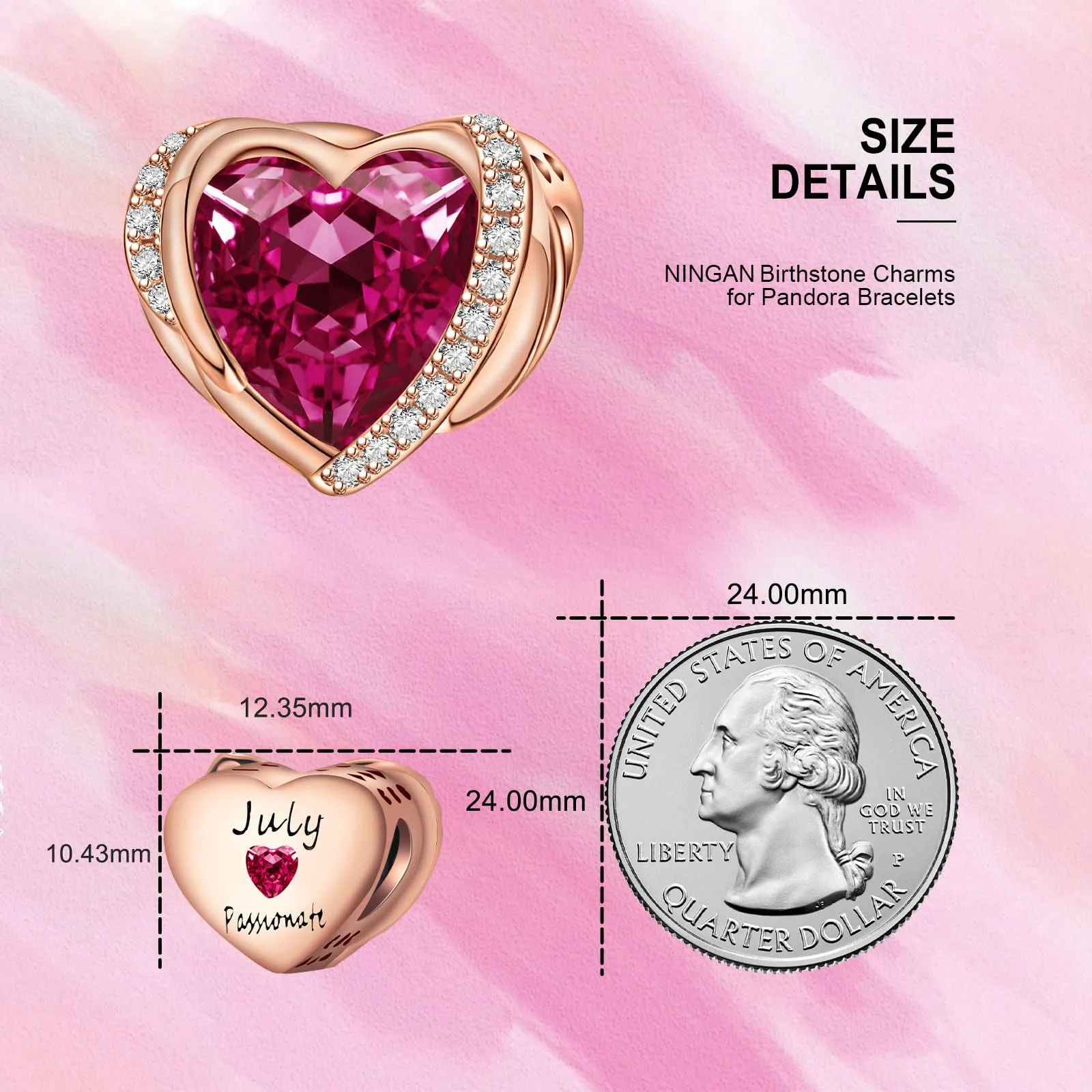 NINGAN Ciondoli Ali d'Angelo con Perla a Cuore in Argento Sterling 925 - immagine 3