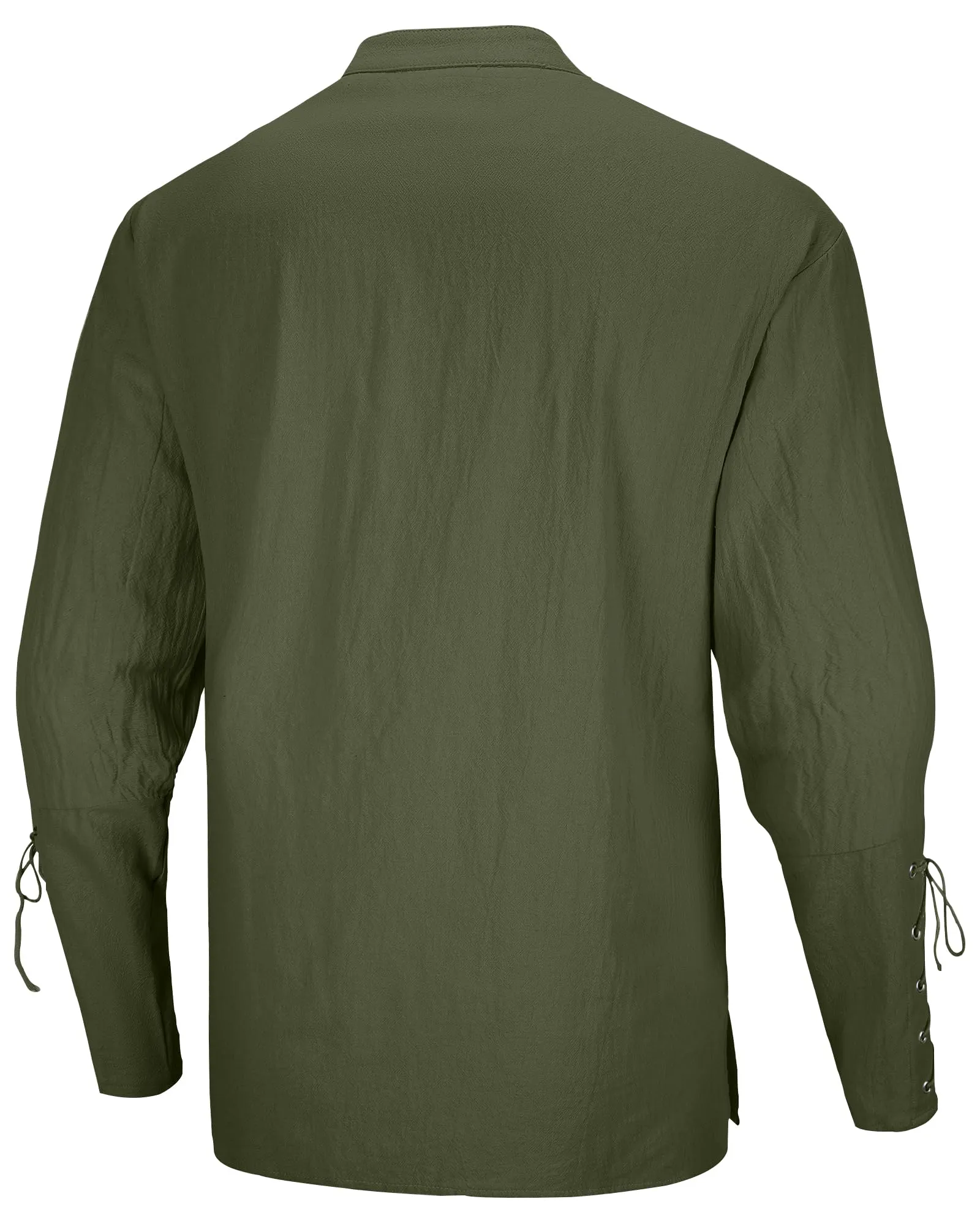 LVCBL Camicia Uomo in Cotone e Lino, Collo a V, Verde Militare, 3XL - immagine 5