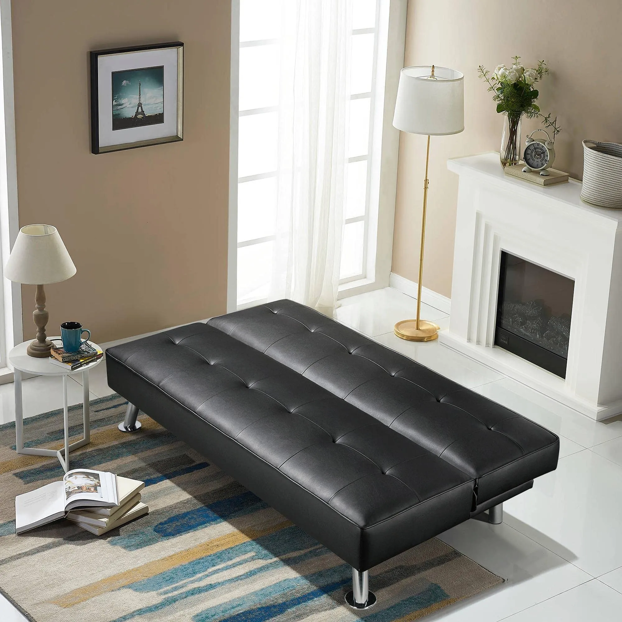 Yaheetech Divano Letto 3 Posti Trasformabile in Ecopelle Nero - immagine 2