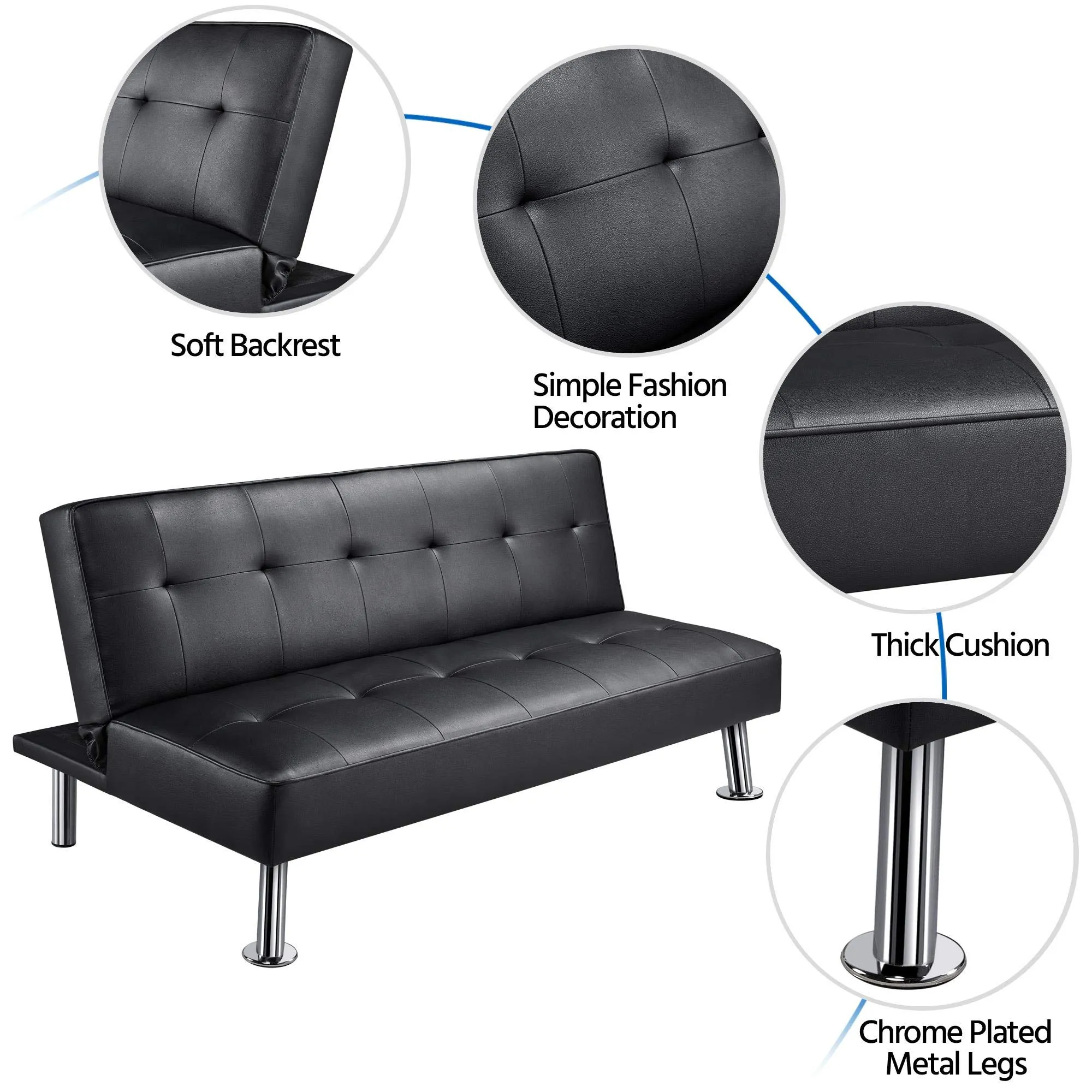 Yaheetech Divano Letto 3 Posti Trasformabile in Ecopelle Nero - immagine 4